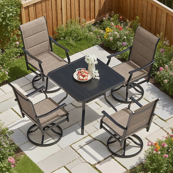 MAYEERTY 4-Piece Outdoor Swivel Dining Chairs with Padded Textilene Fabric for Backyard & Patio, Brown