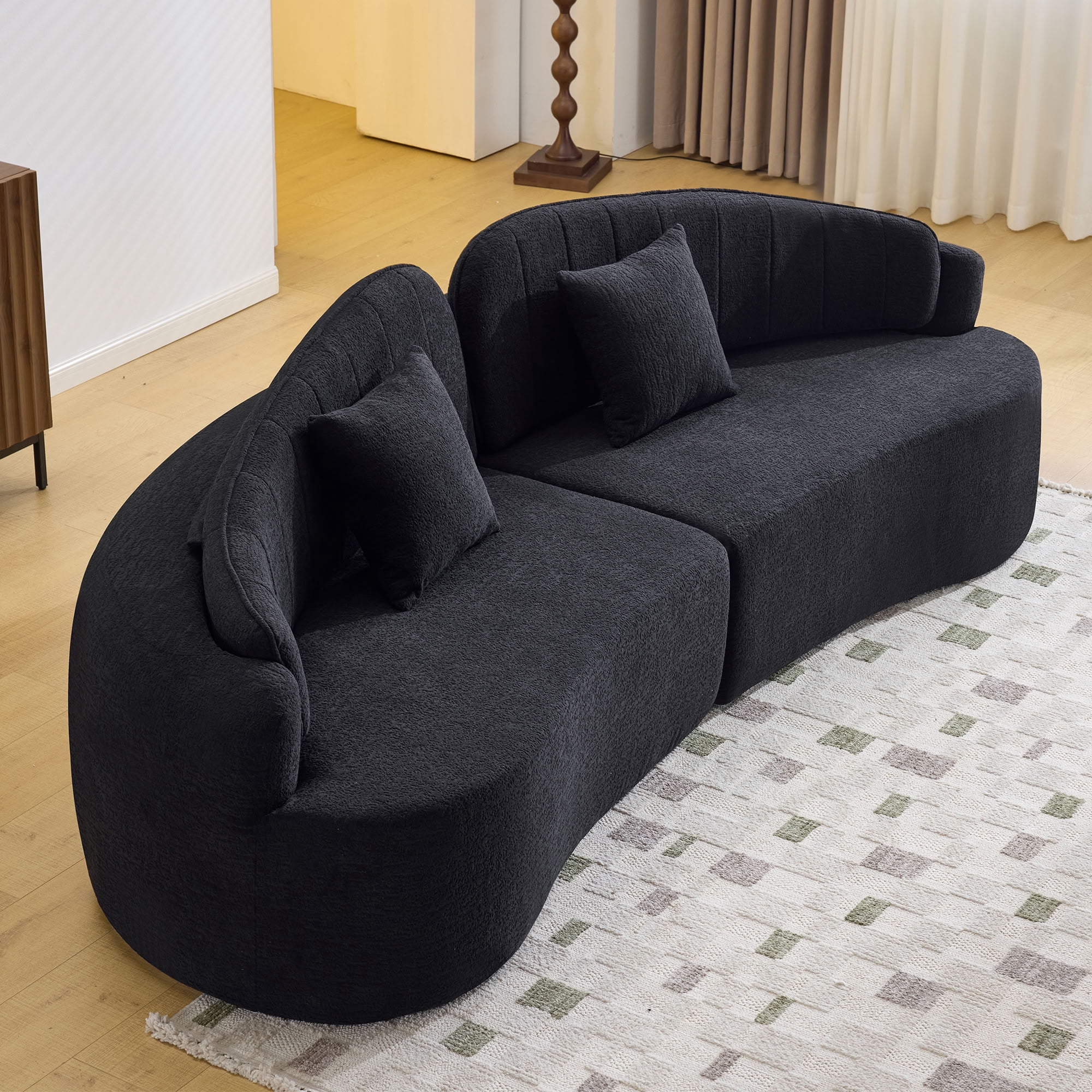 MAYEERTY 4-Seat Curved Modular Sectional Sofa, Chenille Compressed Couch with Removable Backrest, No Assembly for Living Room Apartment Small Spaces