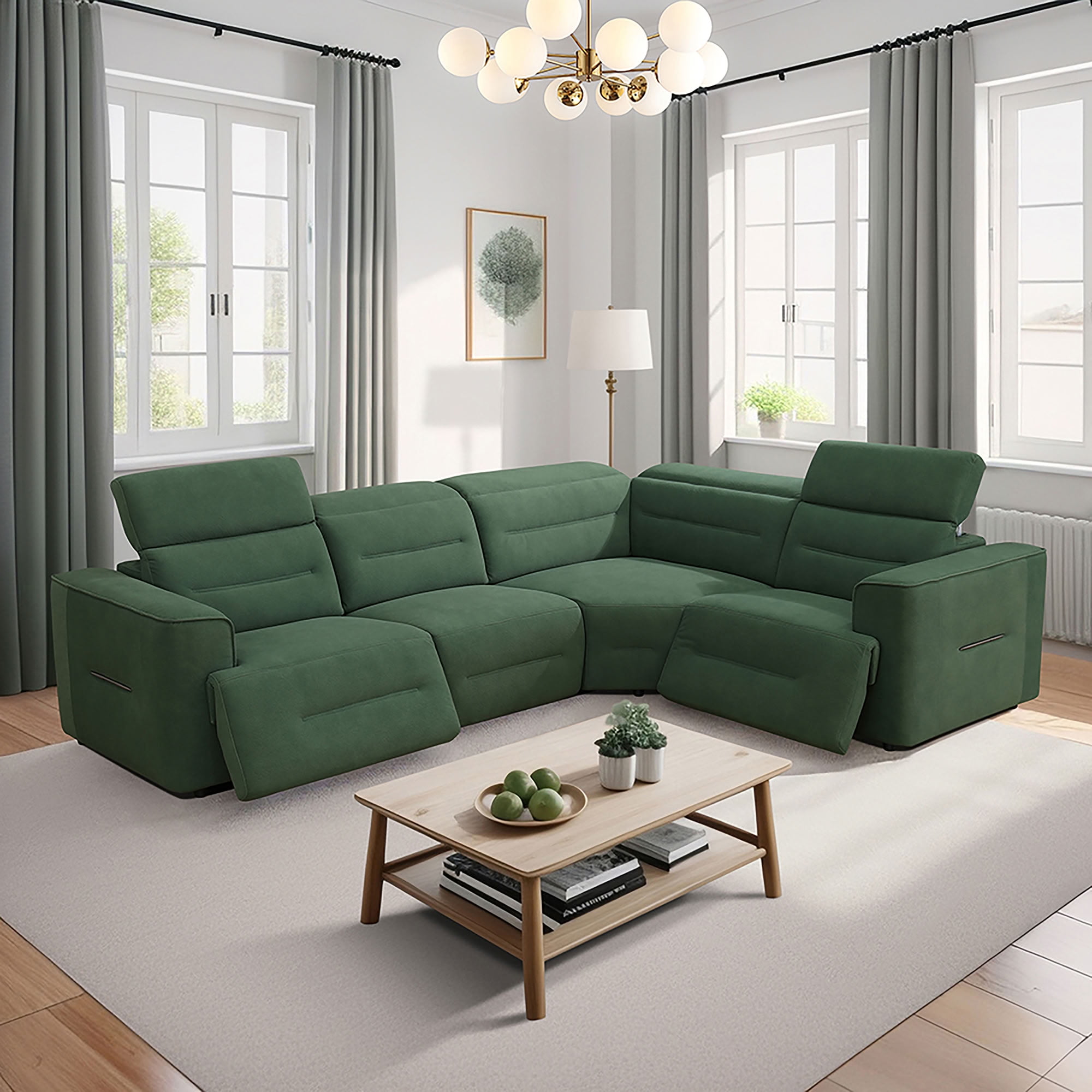 MAYEERTY 4-Seater Intelligent Recliner Sofa Set, Non-Pilling Fabric with Adjustable Headrest for Modern Family Living Rooms