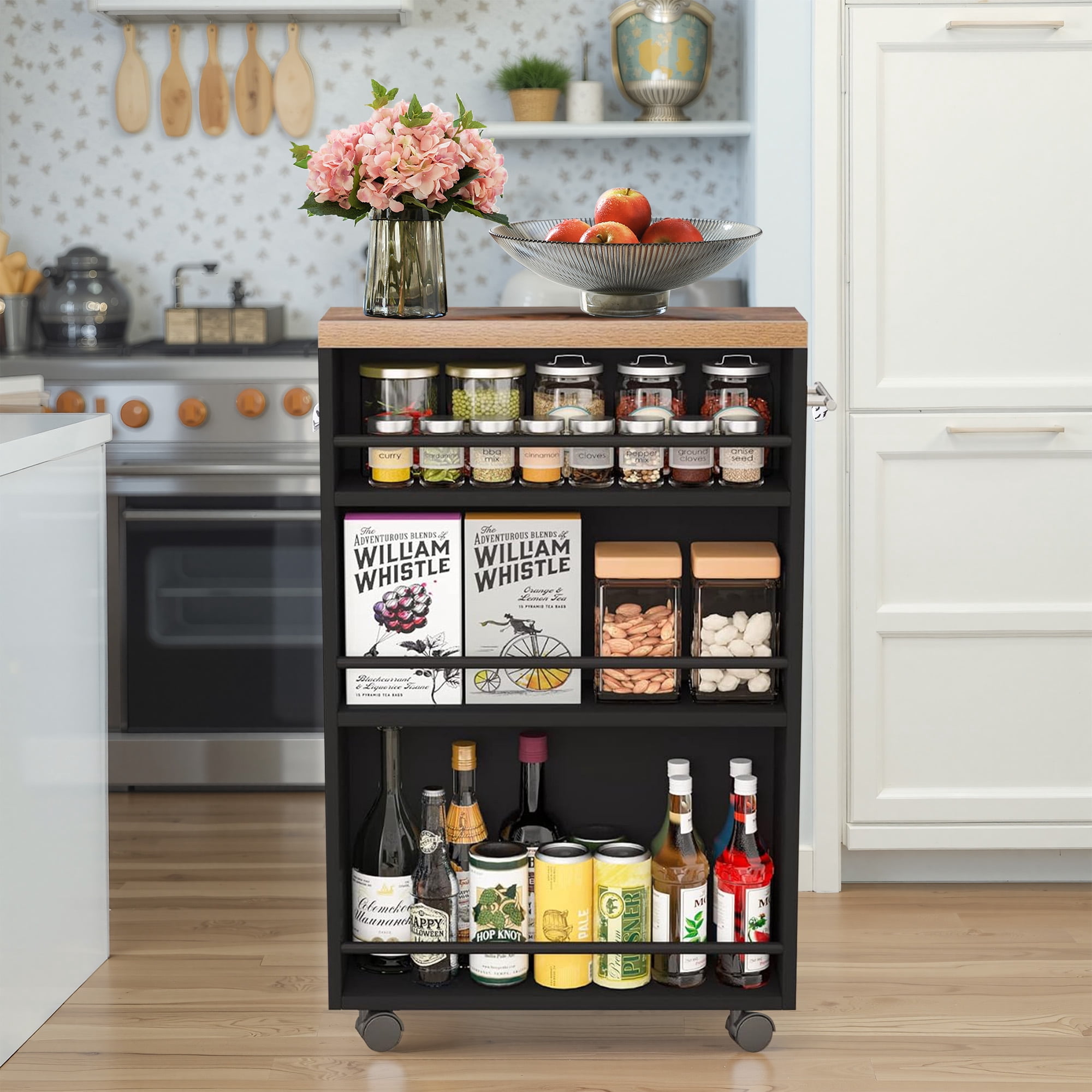 MAYEERTY 4-Tier Slim Rolling Storage Cart, Lockable Wheels Narrow Gap Organizer for Kitchen Bathroom Office