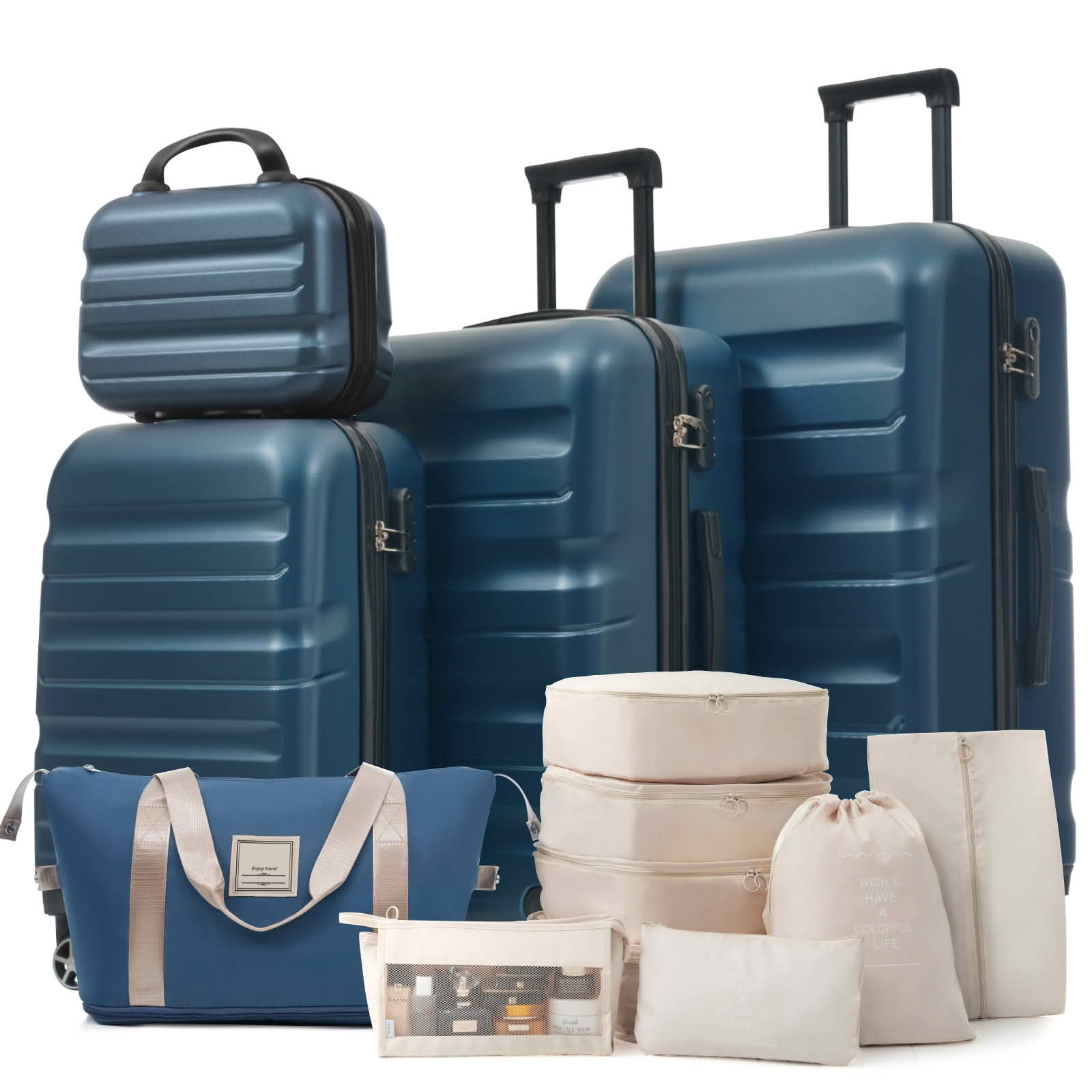 MAYEERTY 6 Piece Hardshell Luggage, Lightweight ABS Suitcases with Spinner Wheels, TSA Lock and Side Hooks for Short and Long Trips