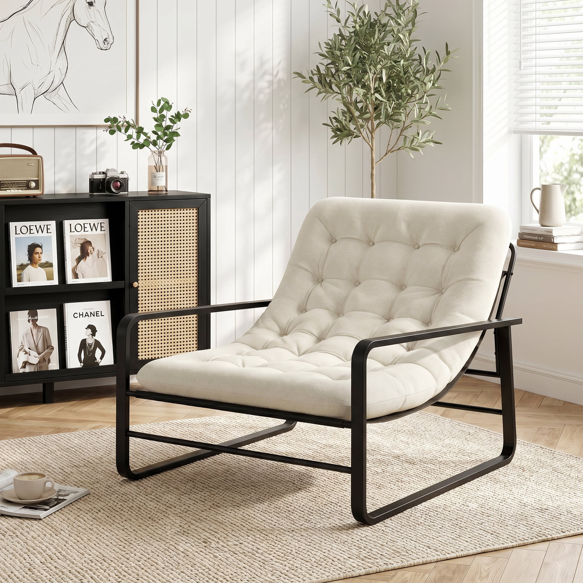 MAYEERTY 41.7" Beige Boucle Metal Frame Accent Chair, 350LBS High Density Sponge Lounge Chair for Living Bedroom Balcony