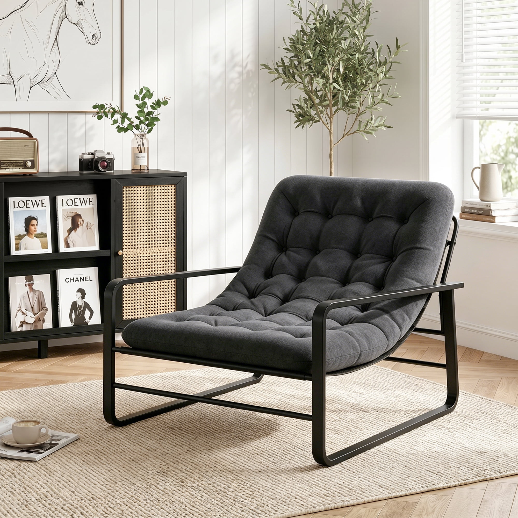 MAYEERTY 41.7" Gray Boucle Metal Frame Accent Chair, 350LBS High Density Sponge Lounge Chair for Living Bedroom Balcony