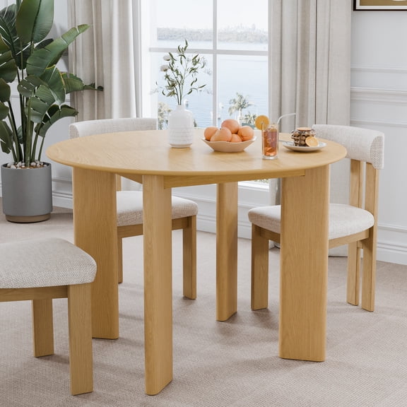 MAYEERTY 42"×42"×30" Natural Wood Round Dining Table - Inclined Inner Legs, Tiny Size for Breakfast Nooks