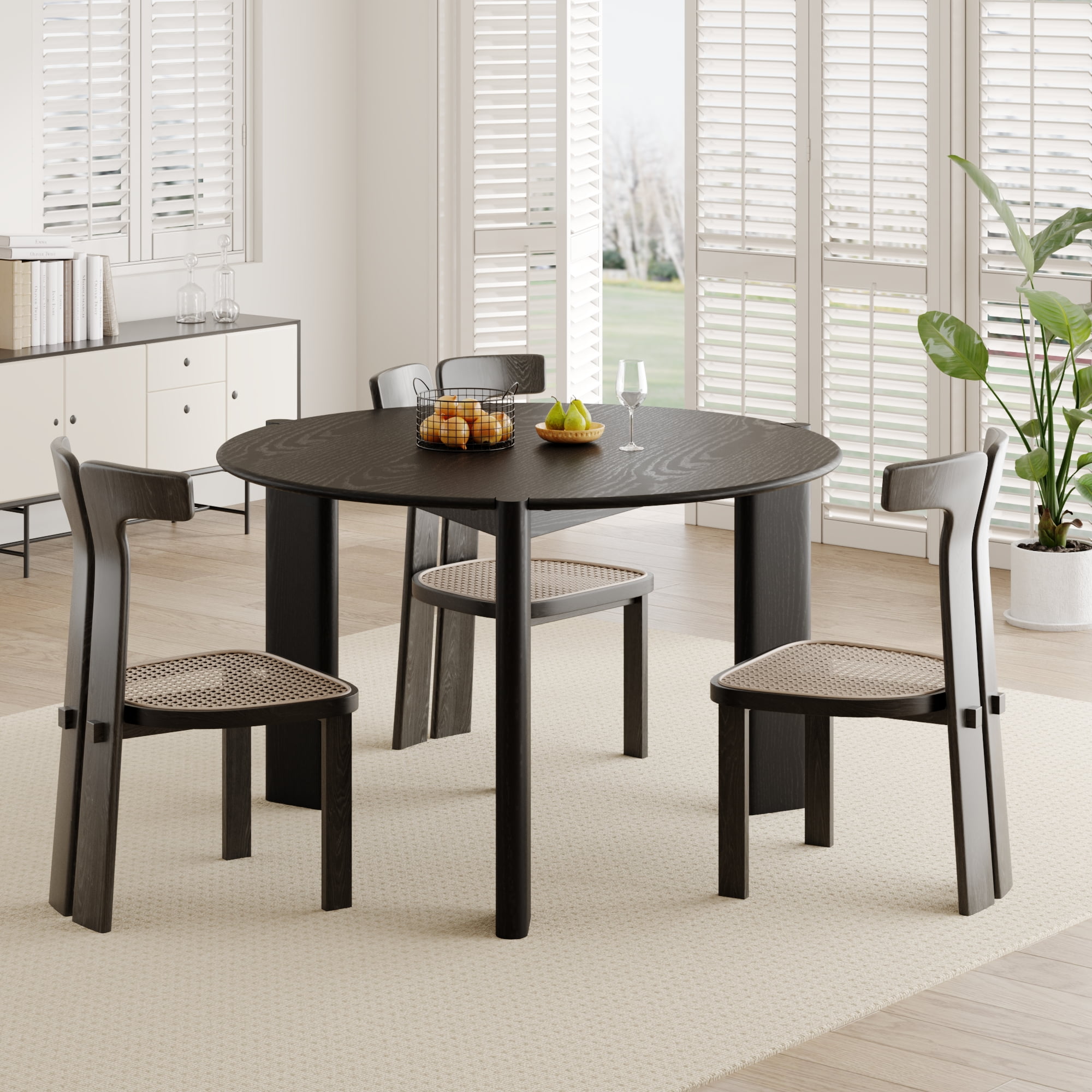 MAYEERTY 42x42x30 Modern Round Dining Table Wood Kitchen Table, Black ...