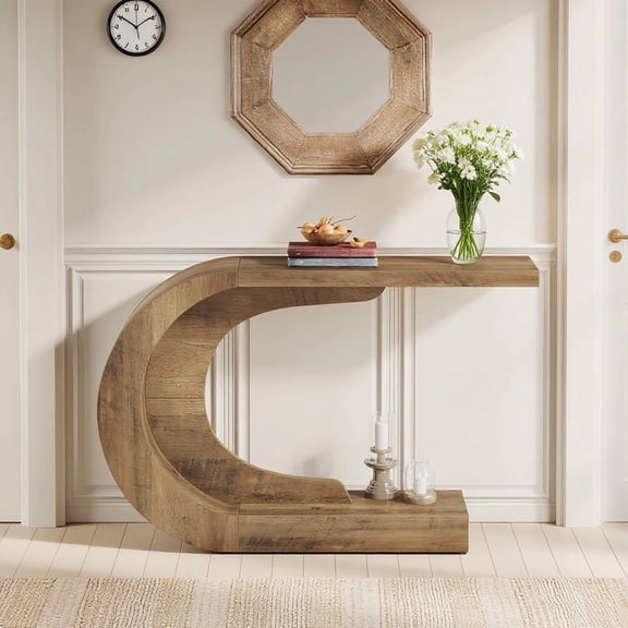 MAYEERTY 43.31" Wave C-Shaped Modern Console Accent Table, Premium Engineered Wood Compact Hallway Entryway Sofa Display Table