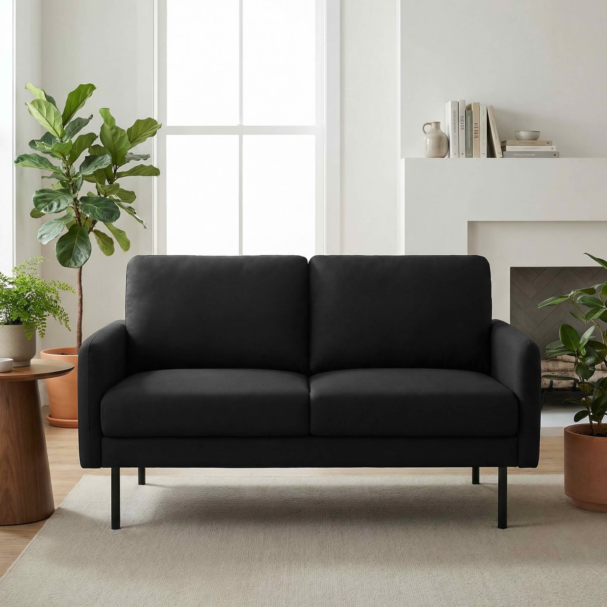 MAYEERTY 45.7" Metal Frame Loveseat, 2-Seater Sofa with Removable Washable Back Cushion, Solid Wood & Metal Frame, Small Space Couch with Non-Slip Leg Pads
