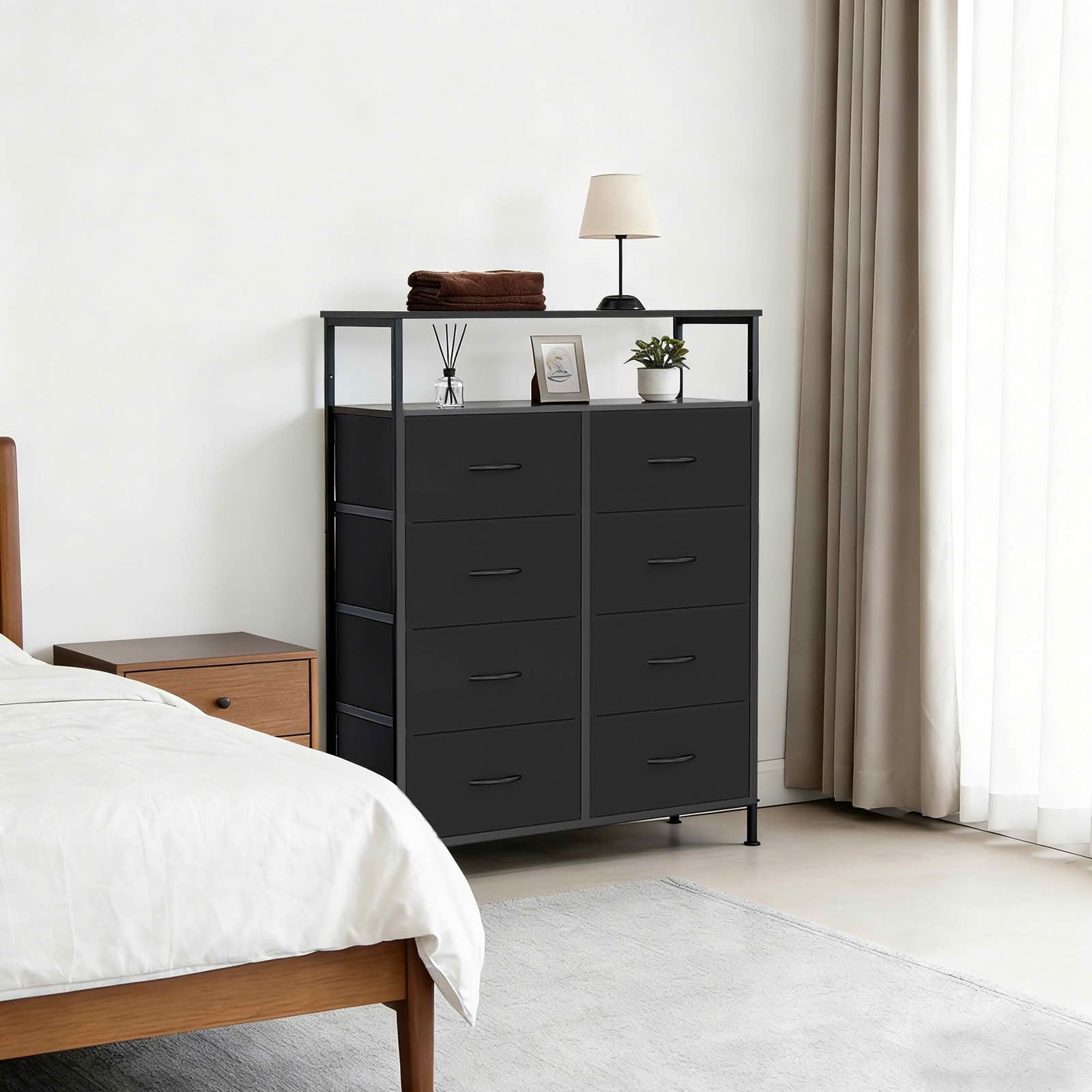 MAYEERTY 45.9-Inch 8-Drawer Fabric Dresser, Tall Storage Cabinet with Open Shelf for Bedroom Closet