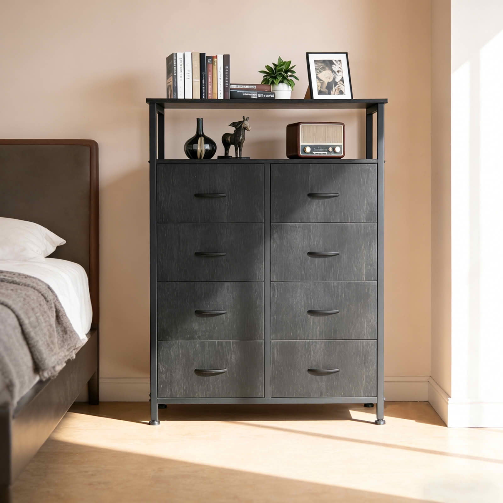 MAYEERTY 45.9-Inch 8-Drawer Fabric Dresser, Tall Storage Cabinet with Open Shelf for Bedroom Closet
