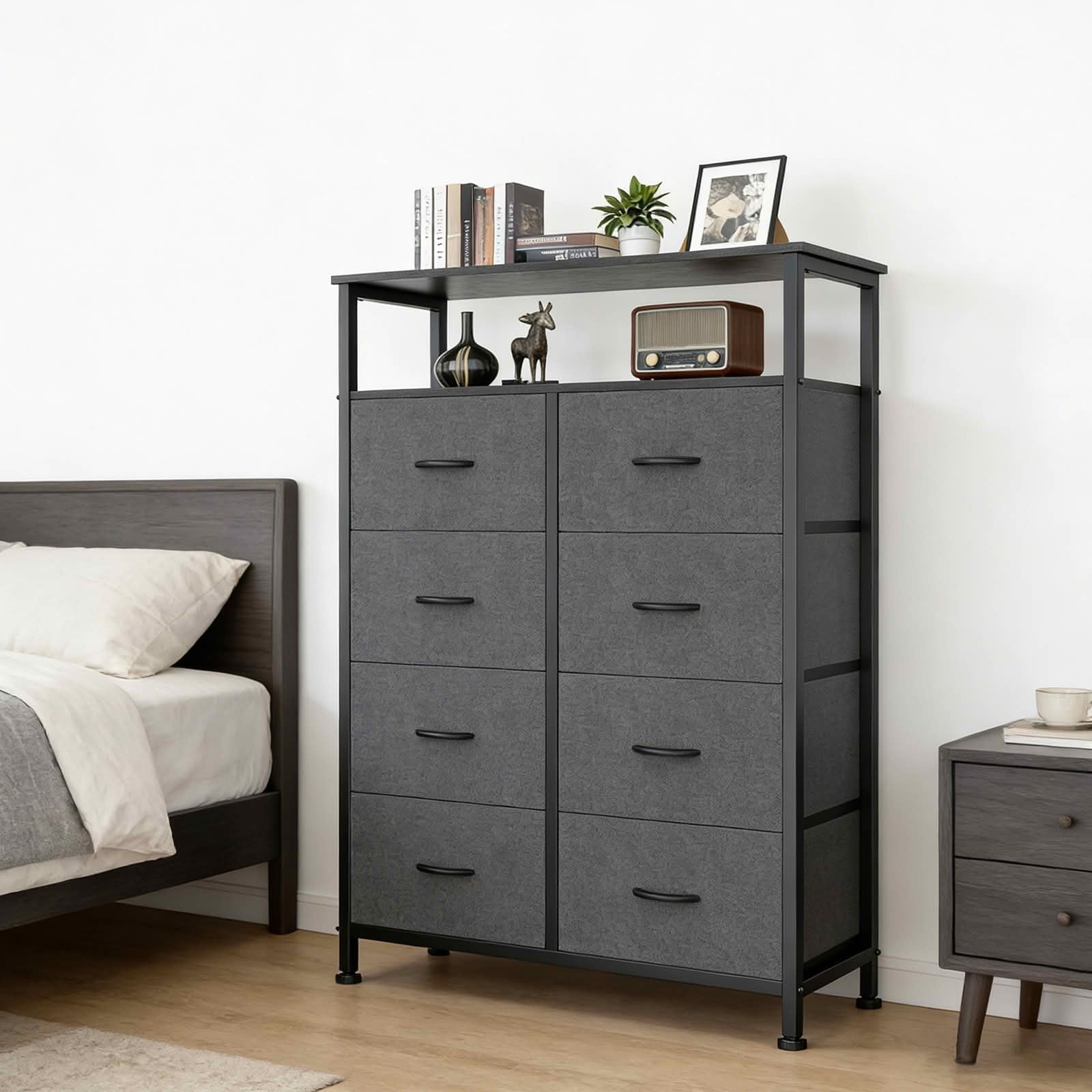 MAYEERTY 45.9-Inch 8-Drawer Fabric Dresser, Tall Storage Cabinet with Open Shelf for Bedroom Closet