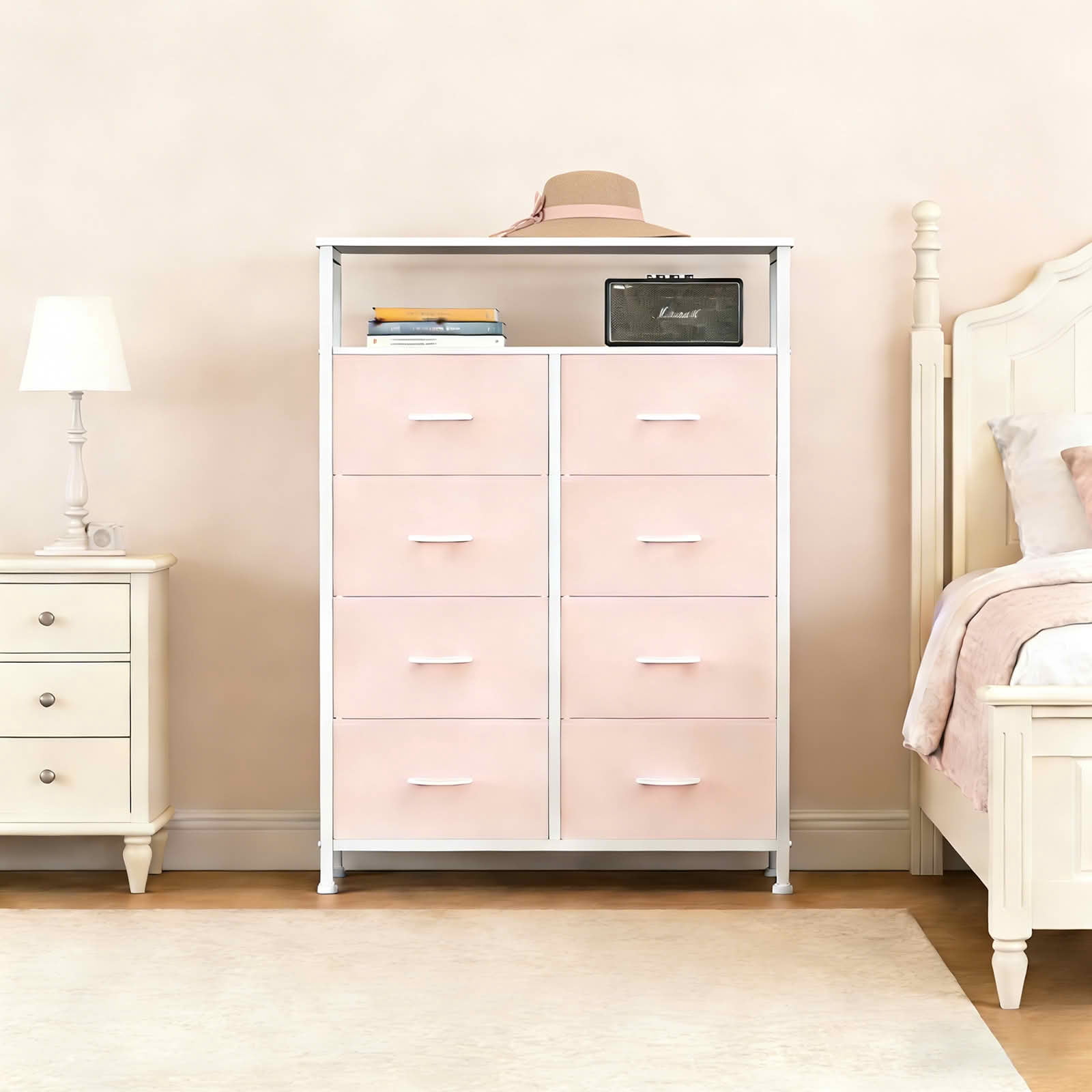 MAYEERTY 45.9-Inch 8-Drawer Fabric Dresser, Tall Storage Cabinet with Open Shelf for Bedroom Closet