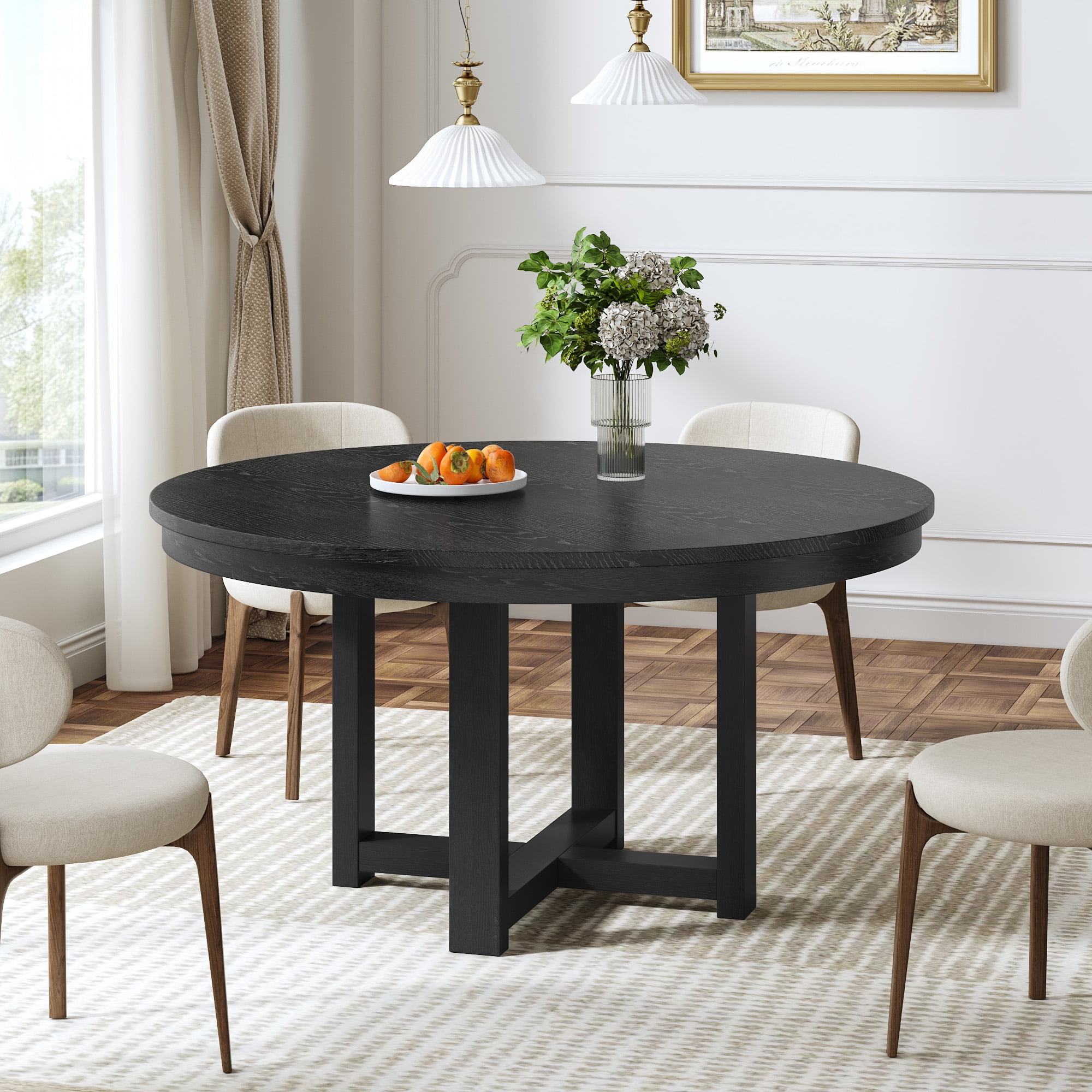 MAYEERTY 45x45x30 Modern Round Dining Table Wood Kitchen Table, Black ...