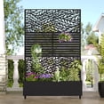 thumbnail image 1 of MAYEERTY 47*16*72" Outdoor Black Metal Planter Box with Trellis for Climbing Plants, Leafy & Parallel Pattern, 1 of 8