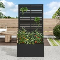 MAYEERTY 47.2"×23.6"×11.8" Black Iron Planter Box with Trellis - Louvered Classic Design, Ideal for Climbing Vines