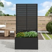 MAYEERTY 47*24 Outdoor Black Metal Planter Box with Trellis for Climbing Plants, Louvered Panel