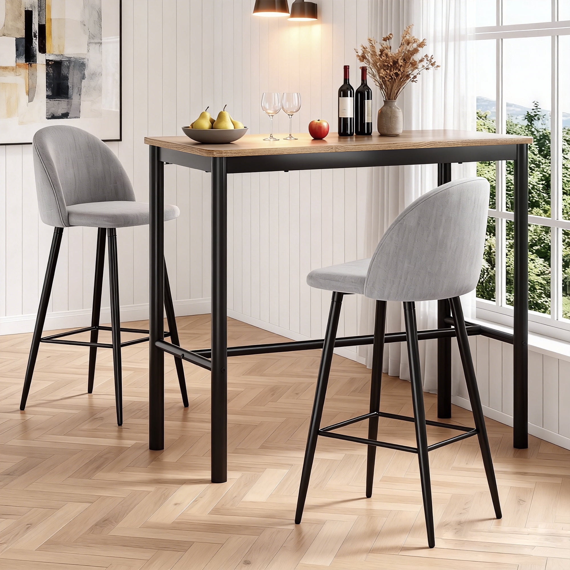 MAYEERTY 47"Counter Height Rectangular Pub Table with Metal Legs & Wood Top, Modern Industrial Design, Brown