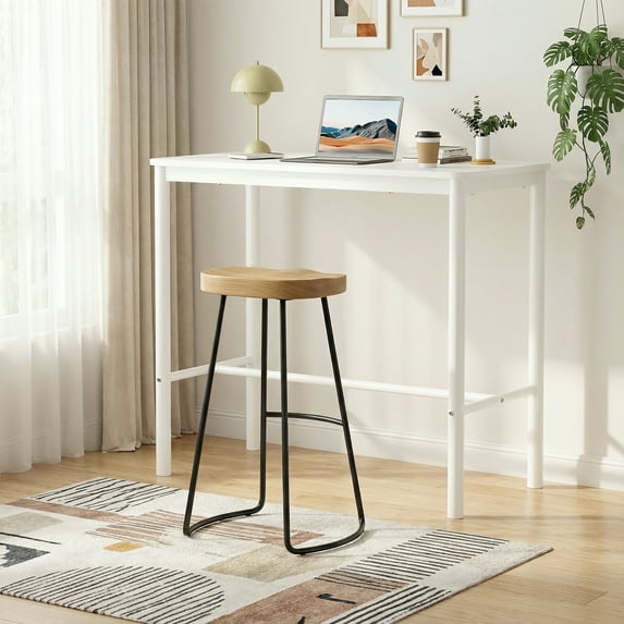 MAYEERTY 47"Counter Height Rectangular Pub Table with Metal Legs & Wood Top, Modern Industrial Design, White