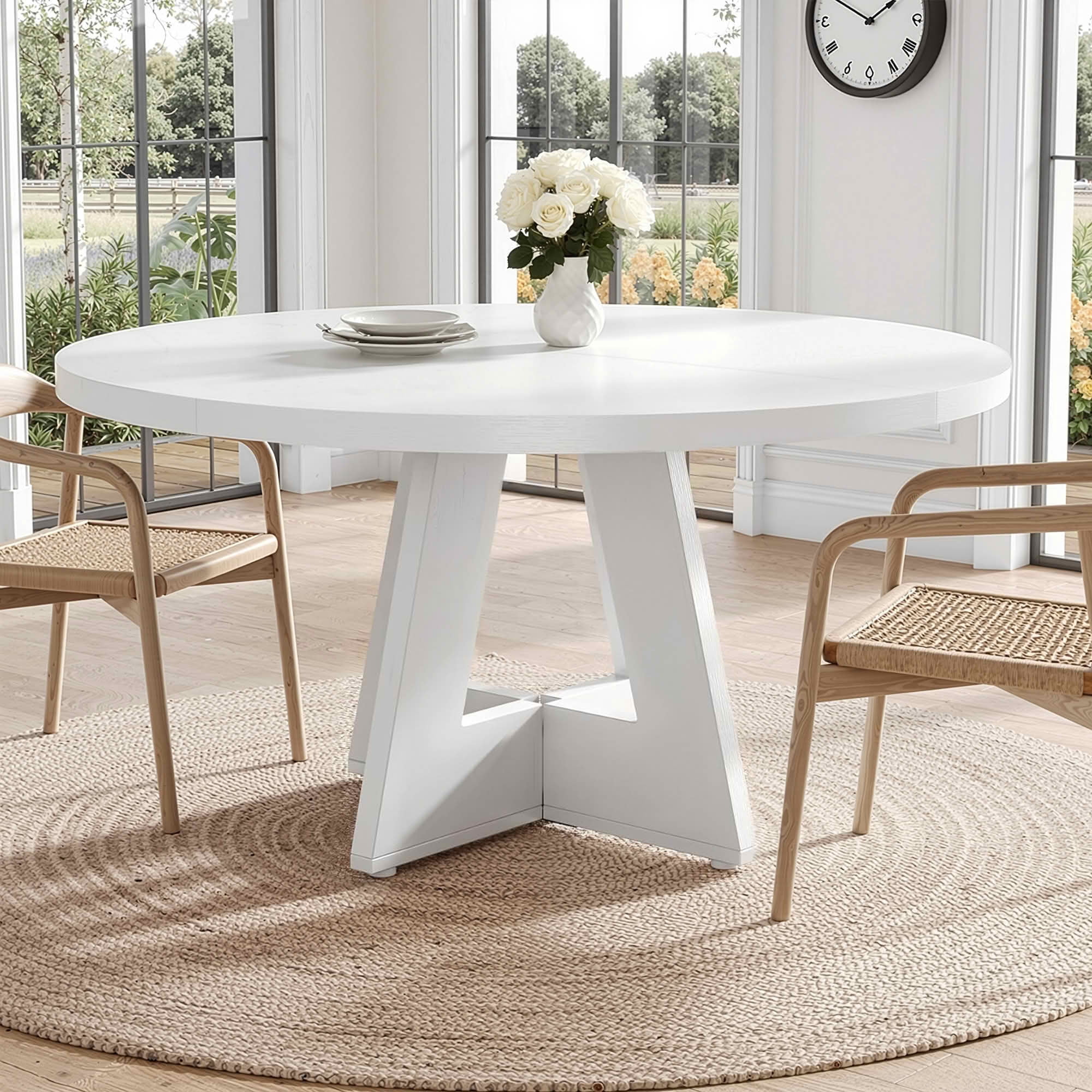 MAYEERTY 47 Inch Round Farmhouse Dining Table, MDF Top Metal Frame Kitchen Table Seats 4 for Home