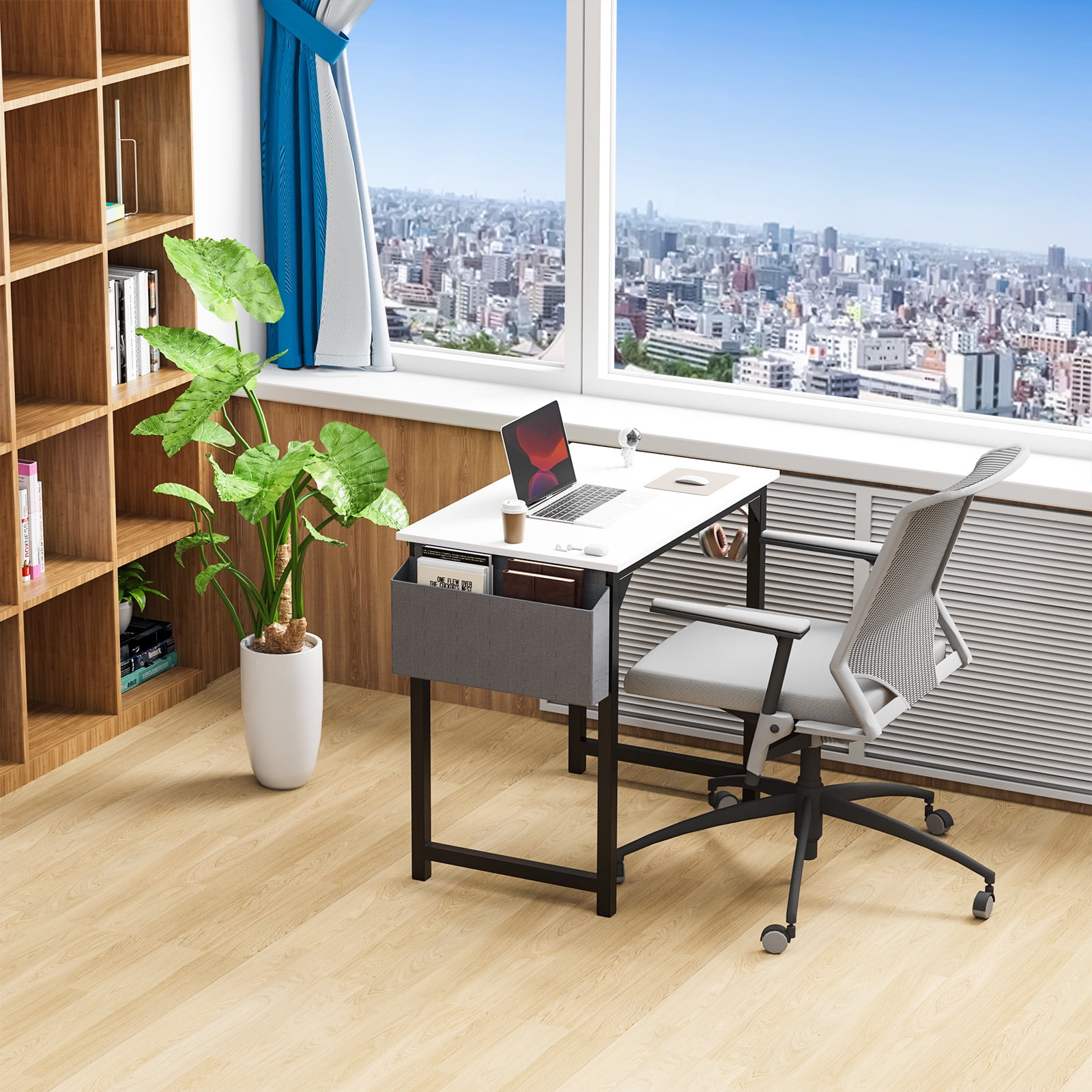 MAYEERTY 47 Inch Writing Desk with Fabric Drawers & Storage Bag, Modern Home Office Desk,White