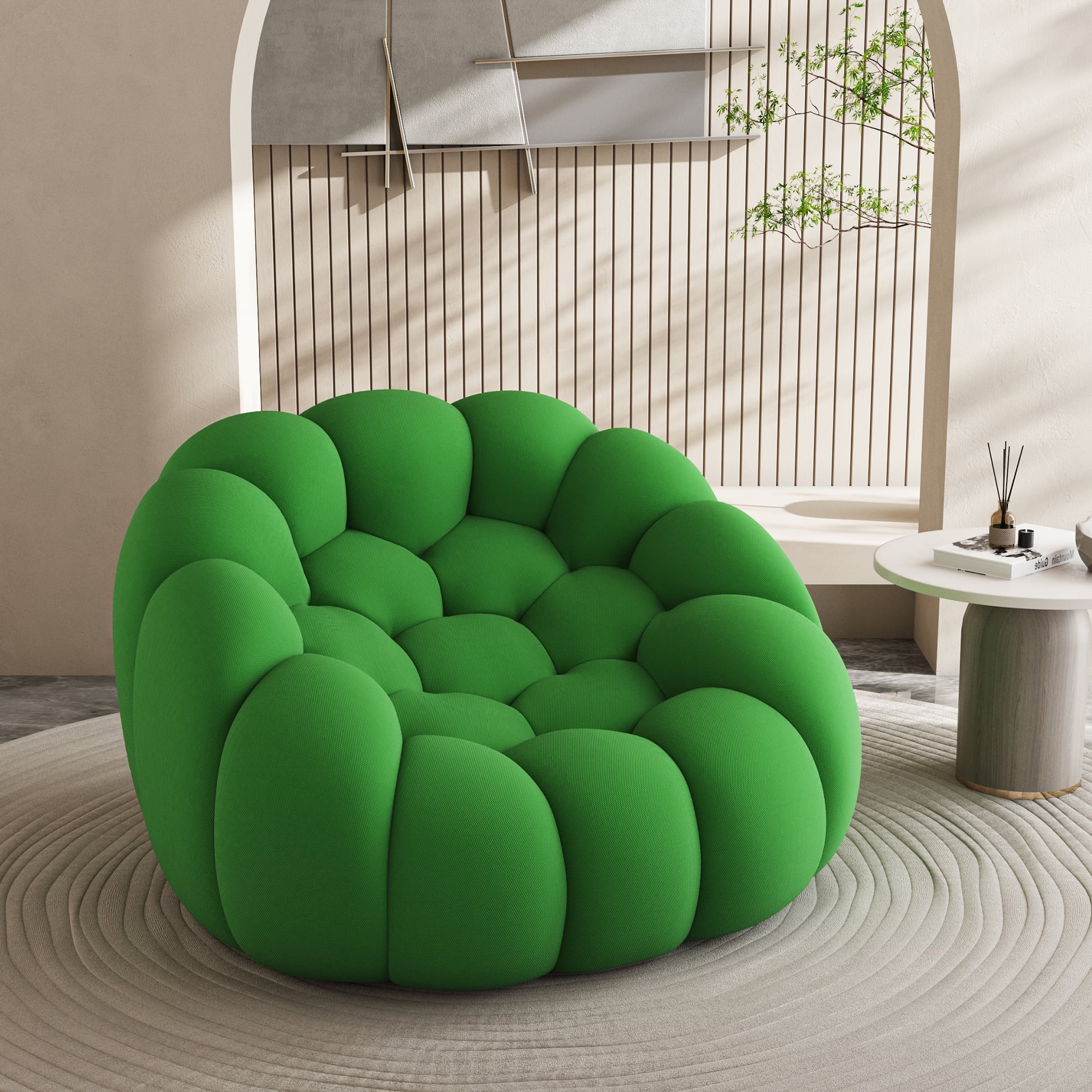 MAYEERTY 47" Lazy Curved Bubble Floor Sofa, Oversized Single Chair for Living Room, Green