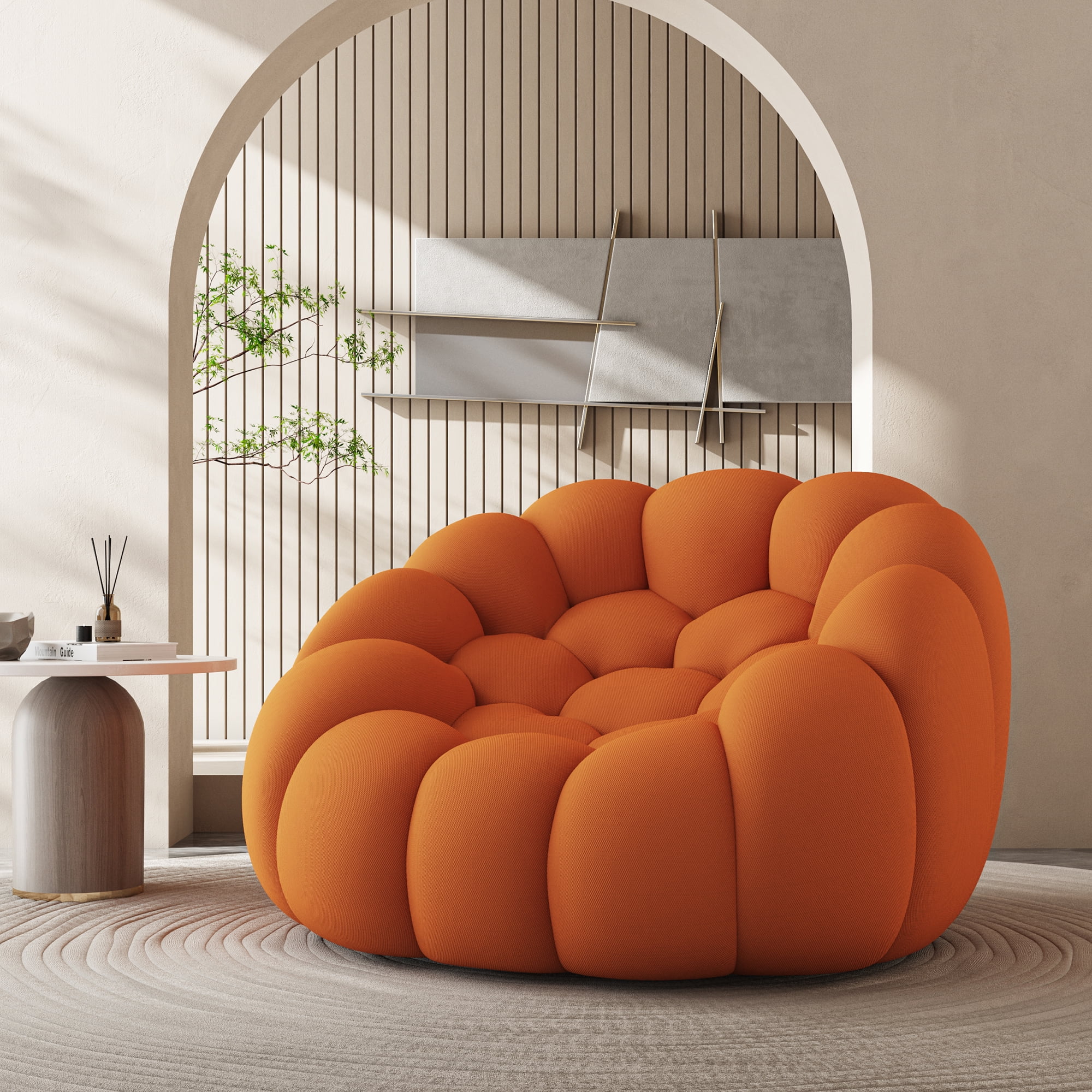 MAYEERTY 47" Lazy Floor Sofa Curved Bubble Chair Oversized Single Bubble Sofa Living Room Orange