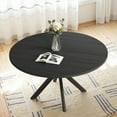 thumbnail image 1 of MAYEERTY 47"Round Modern Dining Table Fits 4-6, Farmhouse Style,Metal Frame for Kitchen/Dining Room, Black, 1 of 8