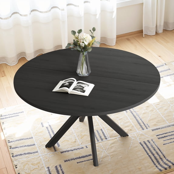 MAYEERTY 47"Round Modern Dining Table Fits 4-6, Farmhouse Style,Metal Frame for Kitchen/Dining Room, Black