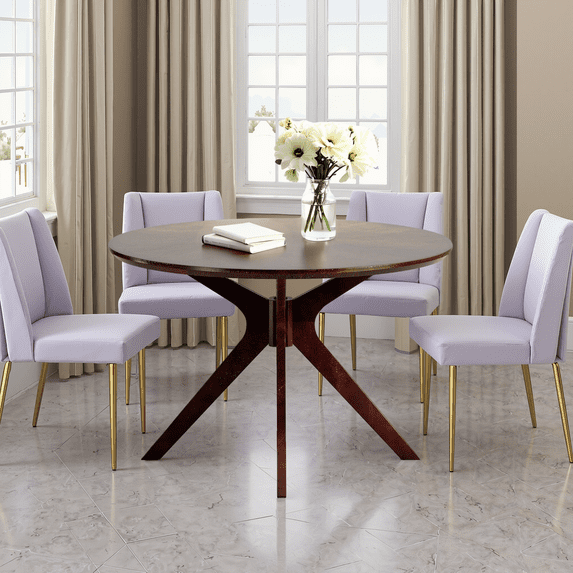 MAYEERTY 47" Solid Wood Round Dining Table, Intersecting Pedestal Base, Seats 4-6, Kitchen/Dining Room,Walnut