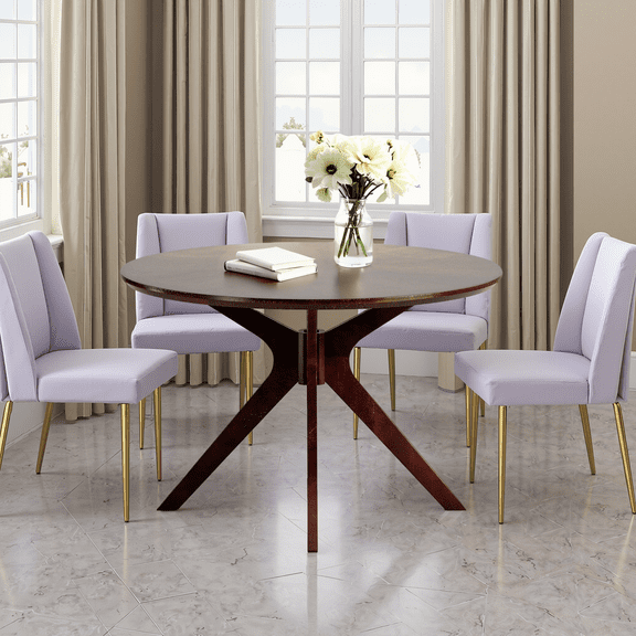 MAYEERTY 47" Solid Wood Round Dining Table, Intersecting Pedestal Base, Seats 4-6, Kitchen/Dining Room,Walnut