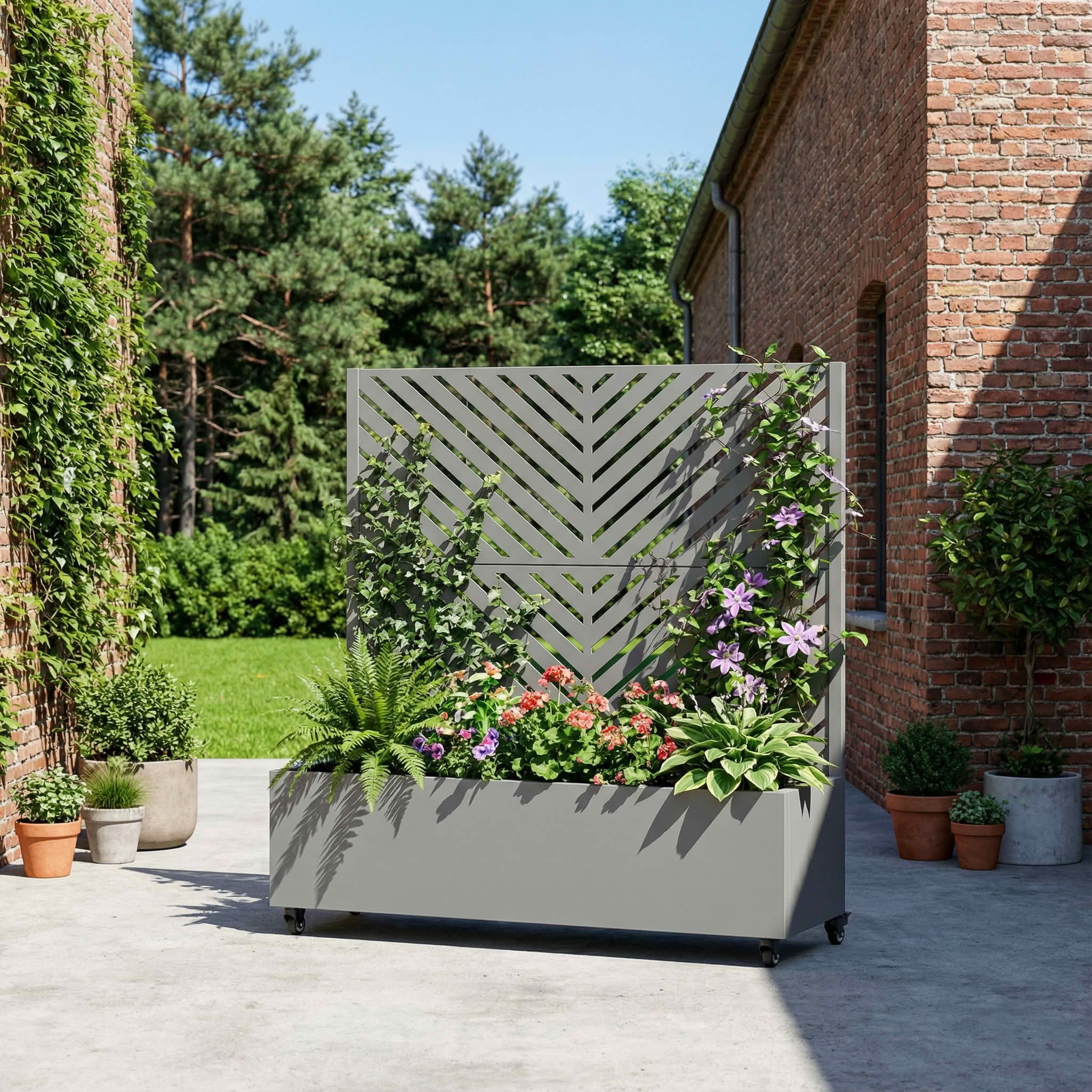 MAYEERTY 47X47" Metal Outdoor Gray Privacy Screen with Planter Box for Backyard & Garden, 2 Piece Set