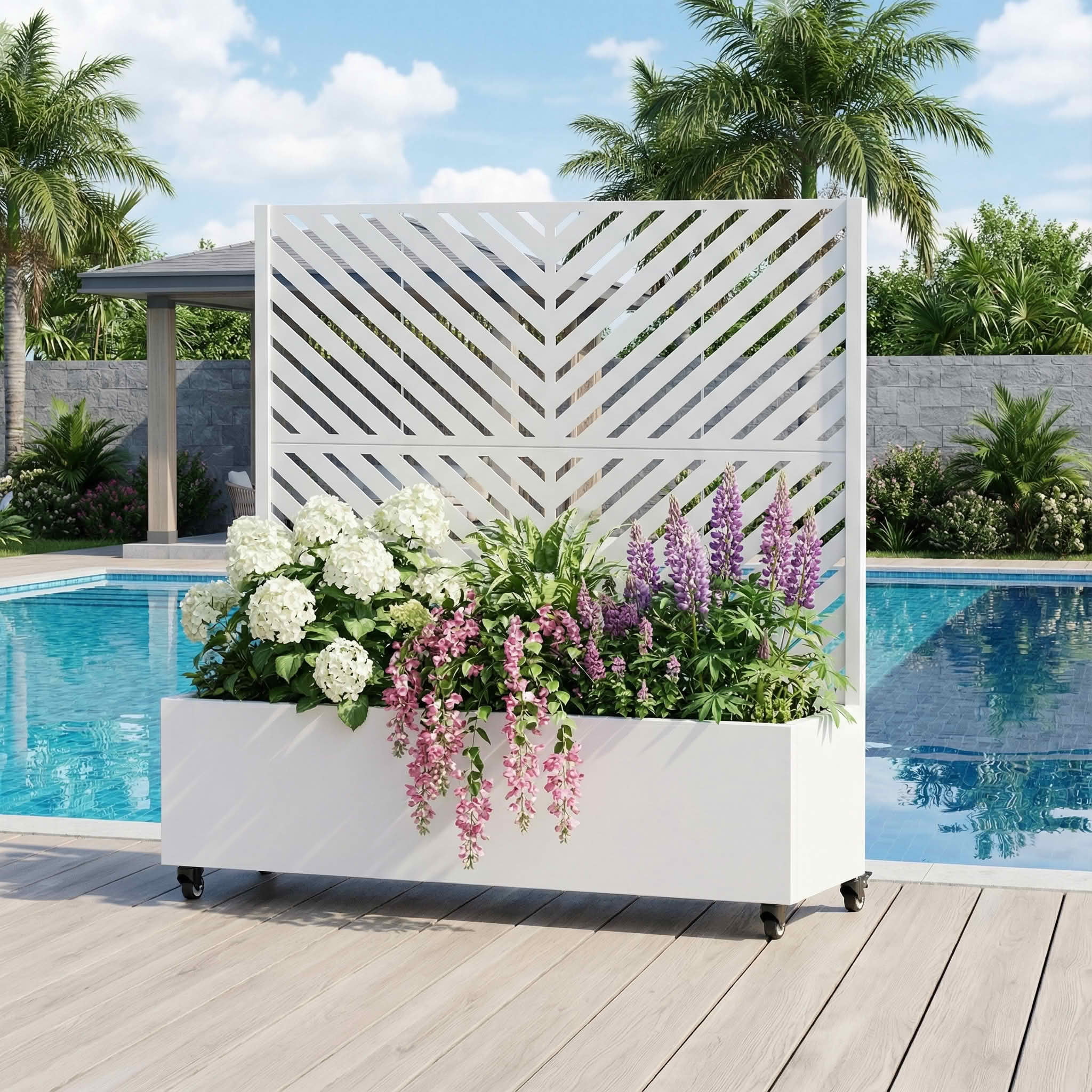 MAYEERTY 47X47" Metal Outdoor White Privacy Screen with Planter Box for Backyard & Garden, 2 Piece Set