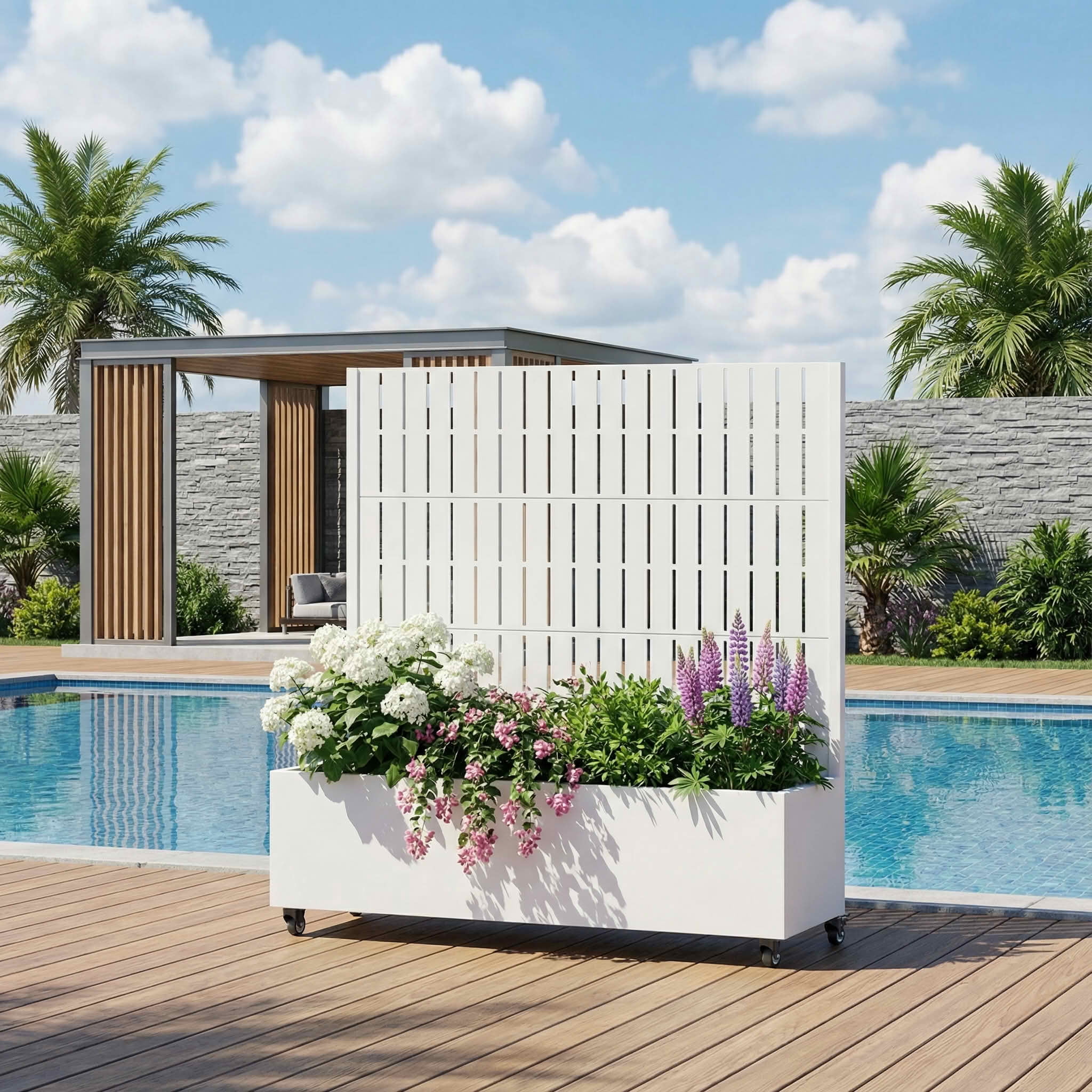 MAYEERTY 47X47" Metal Outdoor White Privacy Screen with Planter Box for Backyard & Garden, 3 Piece Set