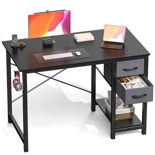 MAYEERTY 47in Computer Desk, Adjustable Position Drawers Side Hooks, Modern Study Workspace