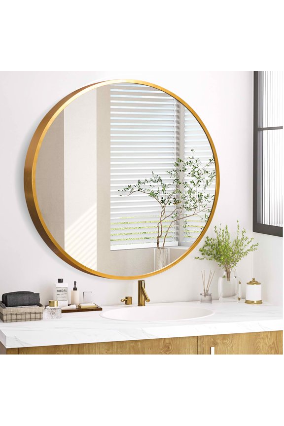 47x47x1 Inch Gold Thin Edge Aluminum Round Wall Mounted Mirror for Home Decor