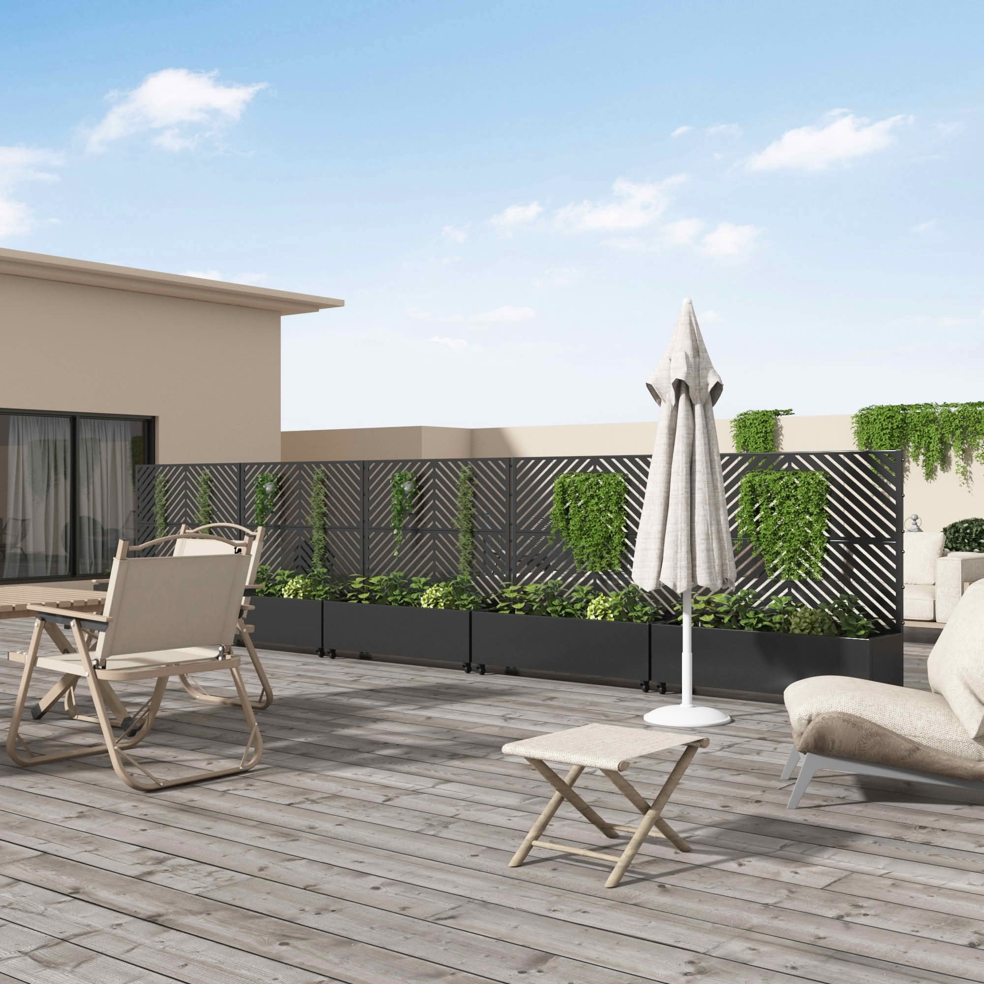 MAYEERTY 47x47x16 Inch Black Metal Rectangular Planter Box with Trellis, 2 Piece Set for Outdoor Garden & Patio