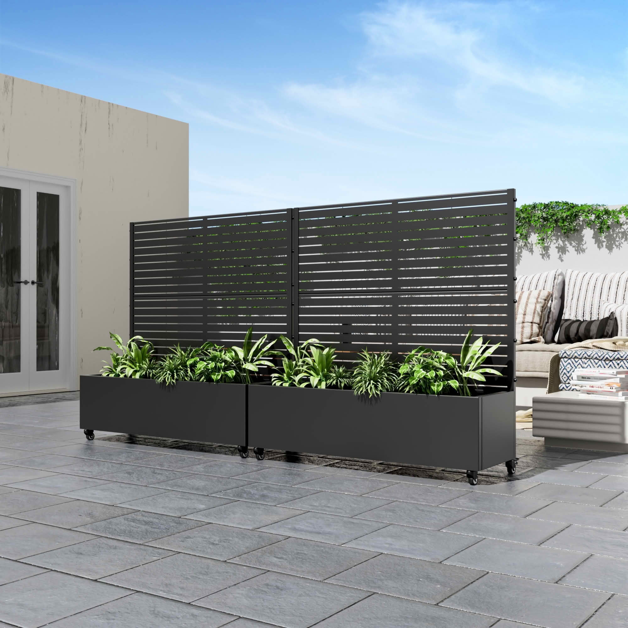 MAYEERTY 47x47x16 Inch Black Metal Rectangular Planter Box with Trellis, 3 Piece Set for Outdoor Garden & Patio