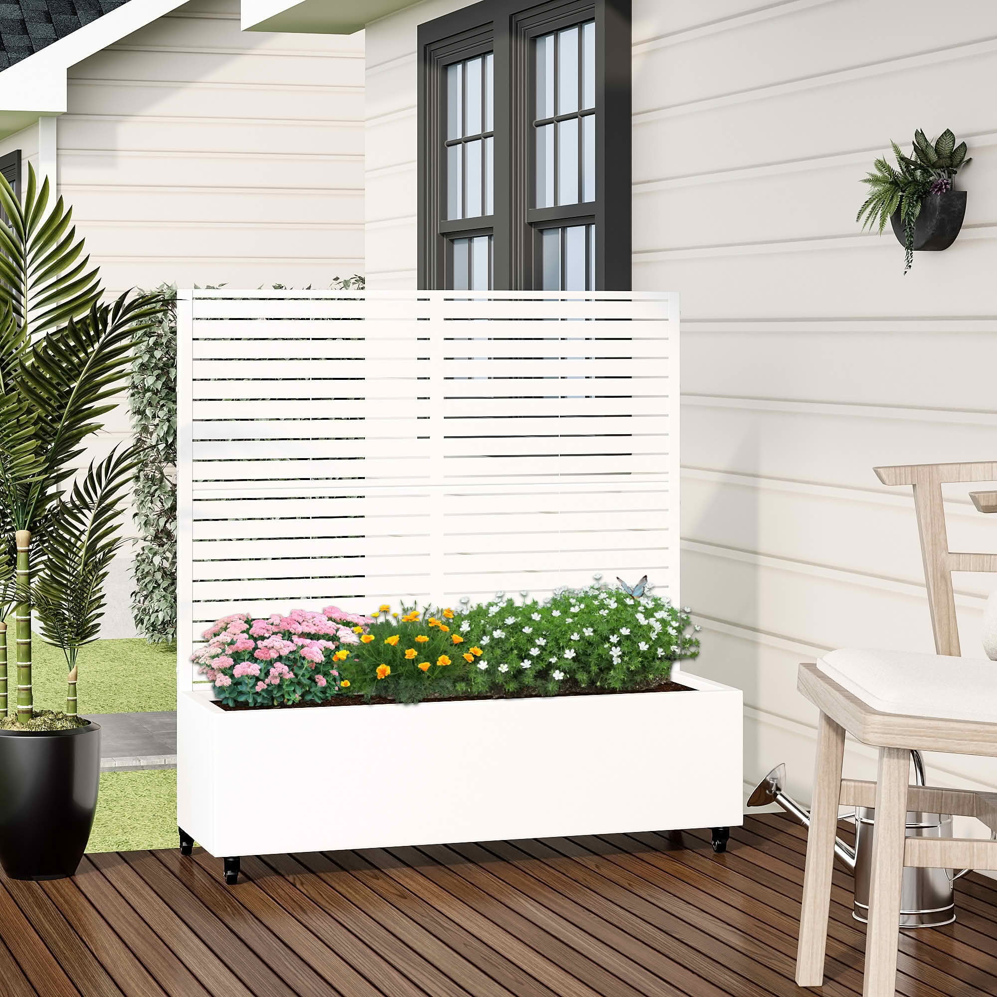 MAYEERTY 47x47x16 Inch White Metal Rectangular Planter Box with Trellis, 3 Piece Set for Outdoor Garden & Patio