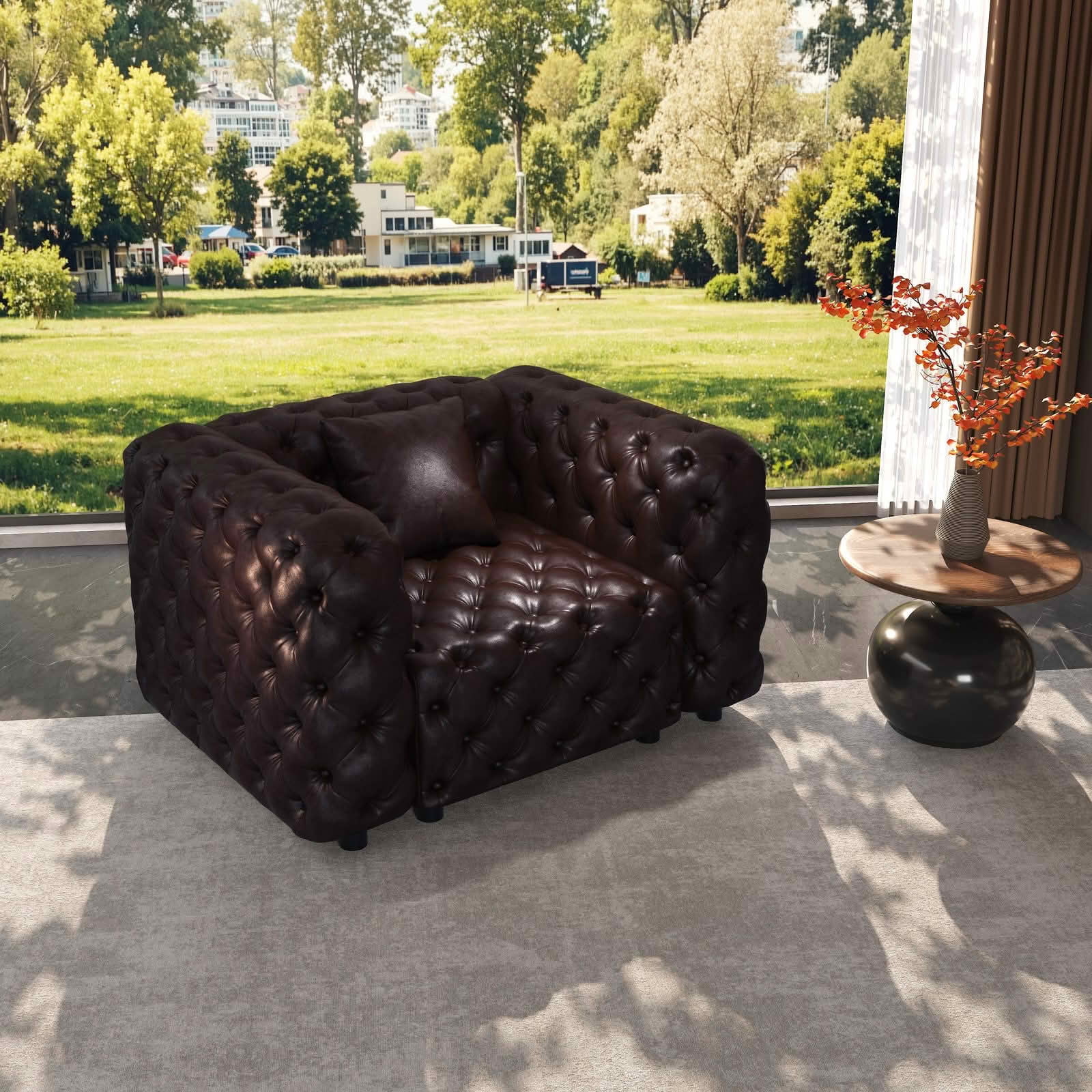 MAYEERTY 48.4 Inch Faux‑Leather Single‑Seat Modular Sofa, Handcrafted Button Tufted Couch with 1 Pillow, Multi‑Layout for Living Room & Small Apartment