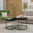thumbnail image 1 of MAYEERTY 27.6" Nesting Coffee Table Set of 2, Round Wood Marble Top & Sturdy Metal Frame for Balcony Yard, Black, 1 of 7