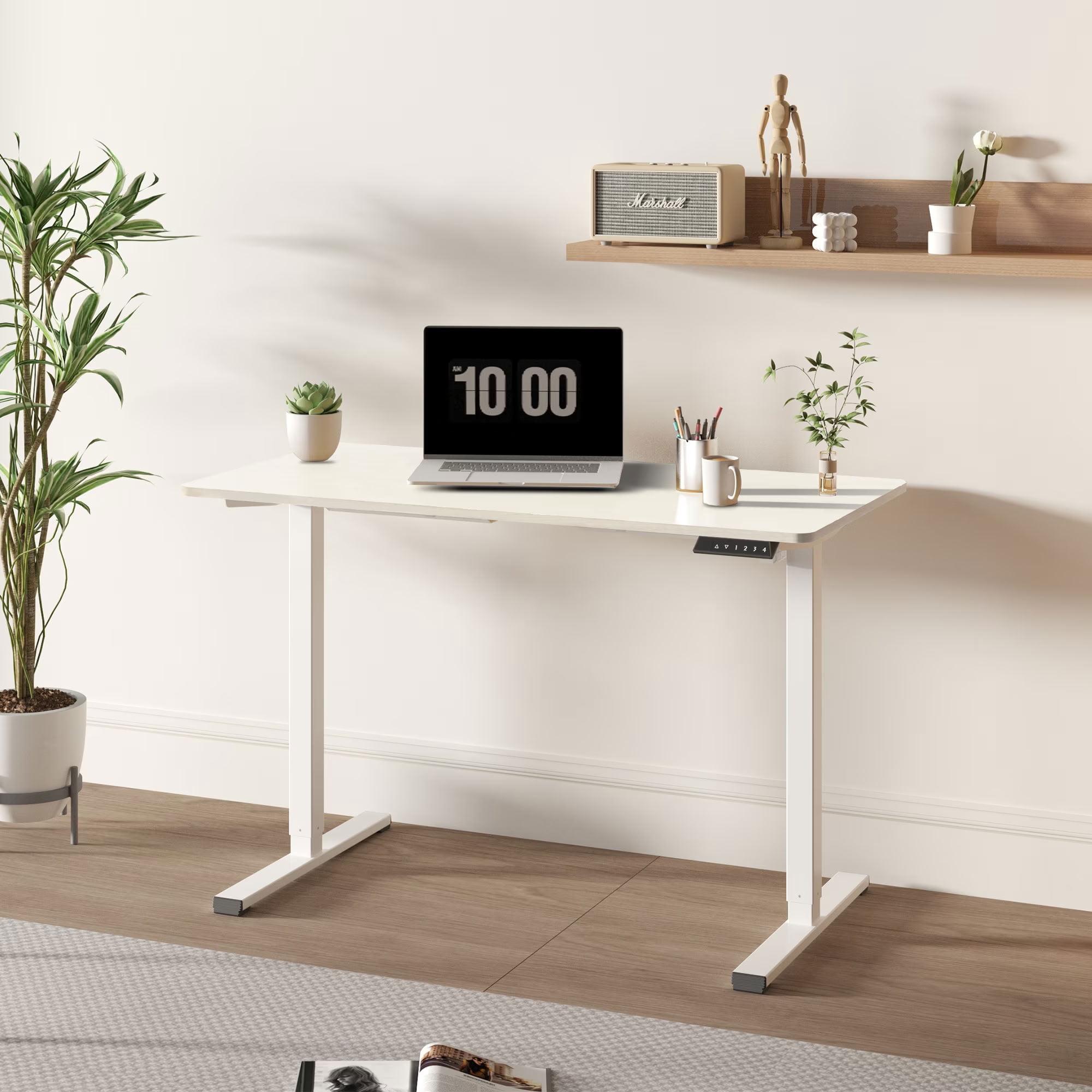 MAYEERTY 48" Electric Standing Desk, Height Adjustable Ergonomic Home Office Computer Workstation with Quiet Motor and Memory Control, Sturdy Steel Frame for Study Room