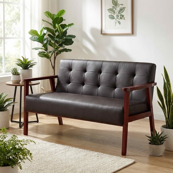 MAYEERTY 49.02" Classic Solid Wood Frame Loveseat, 2-Seater Tufted Back Couch with High-Density Foam, Non-Slip Leg Pads & Easy Assembly