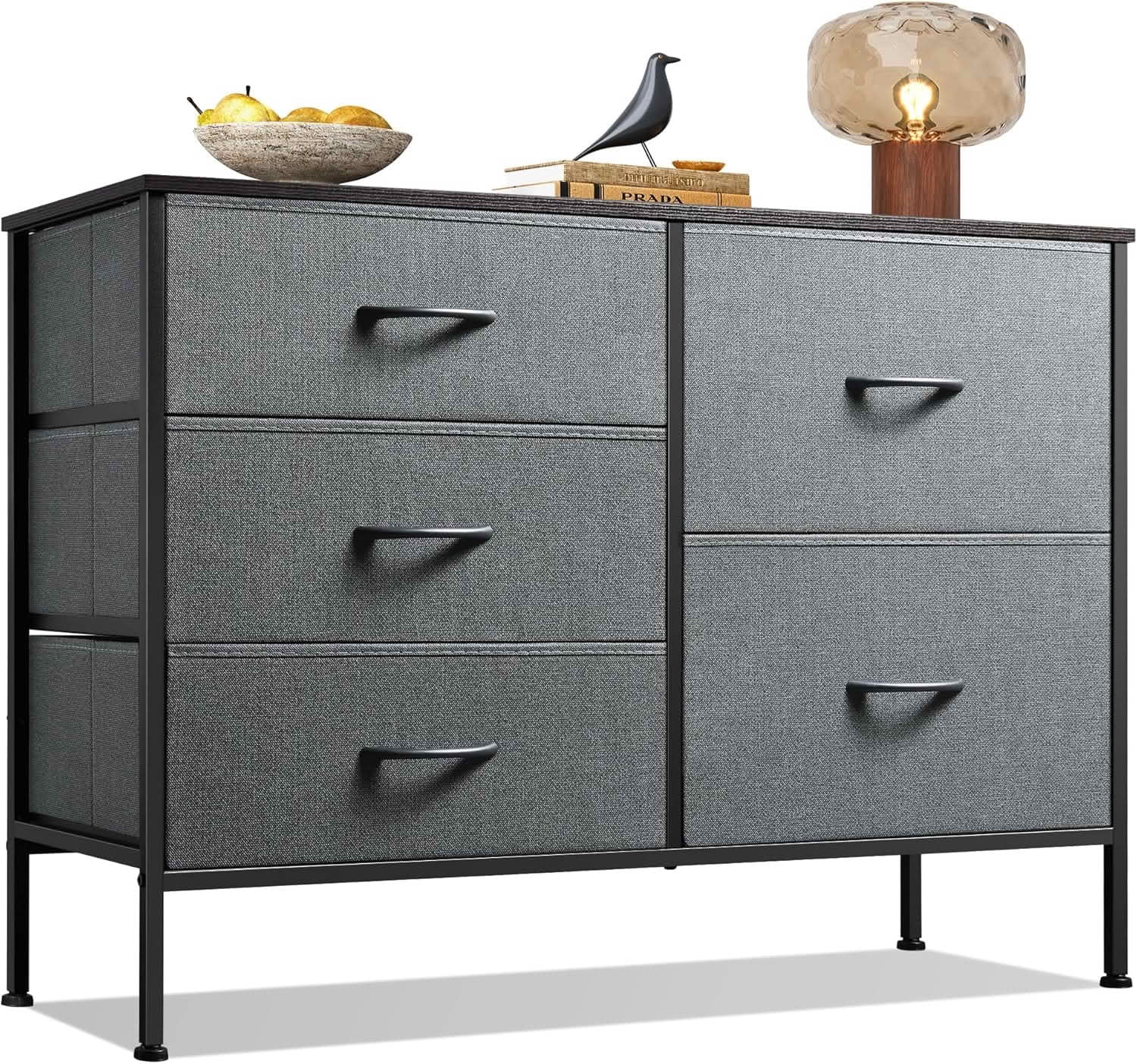 MAYEERTY 5 Drawer Dresser with Wooden Top & Metal Frame, for Bedroom Organization