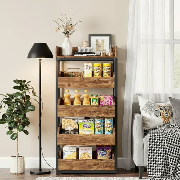 MAYEERTY 5-Drawer Wood Storage Rack - Fruit & Vegetable Basket Stand.