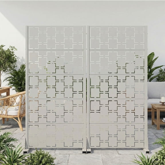MAYEERTY 5-Panel Rectangular Gray Galvanized Steel Outdoor Privacy Screen with Square Grid Pattern for Garden Patio Yard, 30 X 59 Inch, Double-Sided