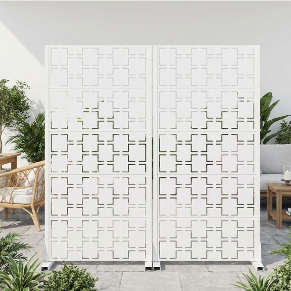 MAYEERTY 5-Panel Rectangular White Galvanized Steel Outdoor Privacy Screen with Square Grid Pattern for Garden Patio Yard, 30 X 59 Inch, Double-Sided