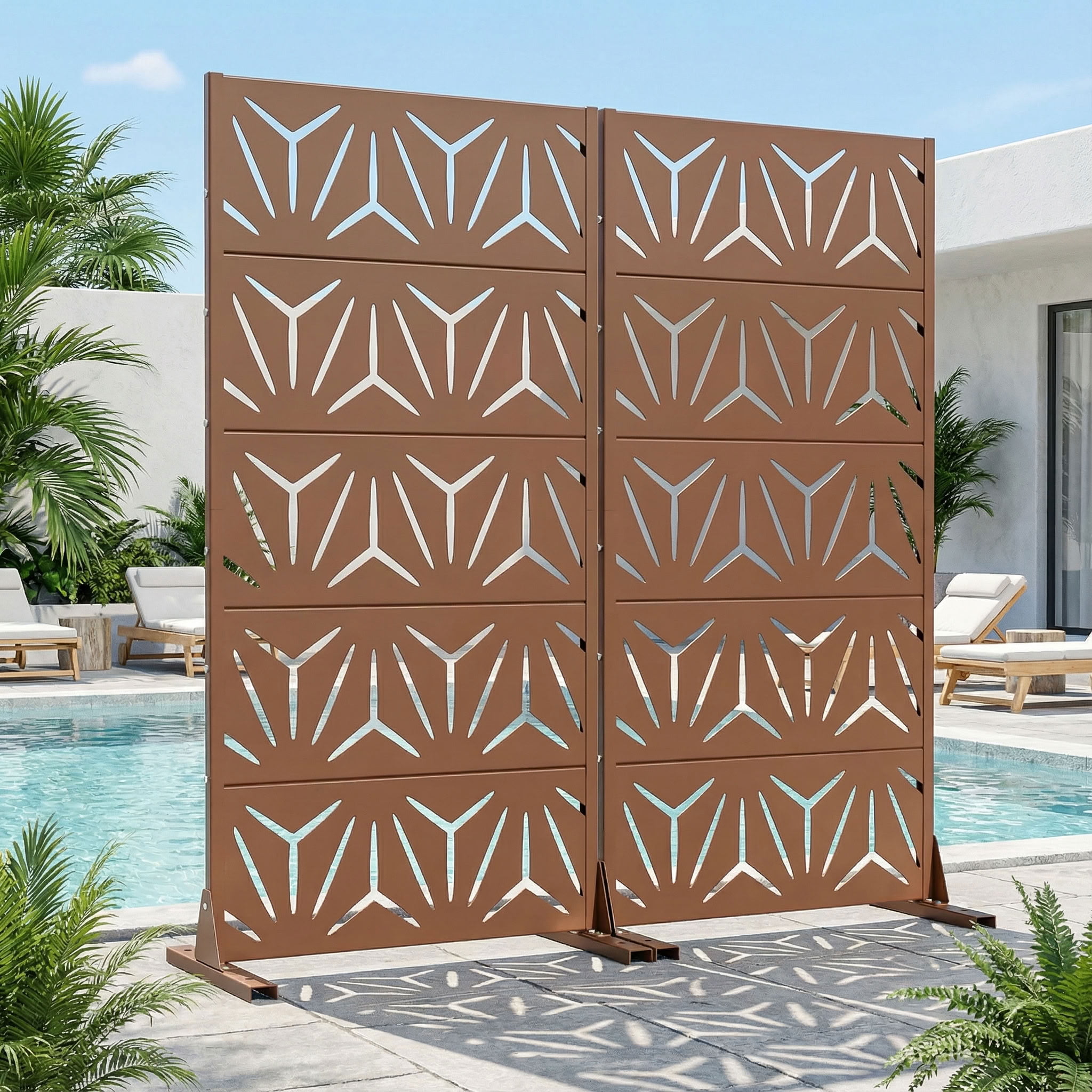 MAYEERTY 5 Panels Metal Outdoor Privacy Screen Panel Garden Divider Patio Backyard Decorative Privacy Fence 2Pcs, 59×29.5×15.7in