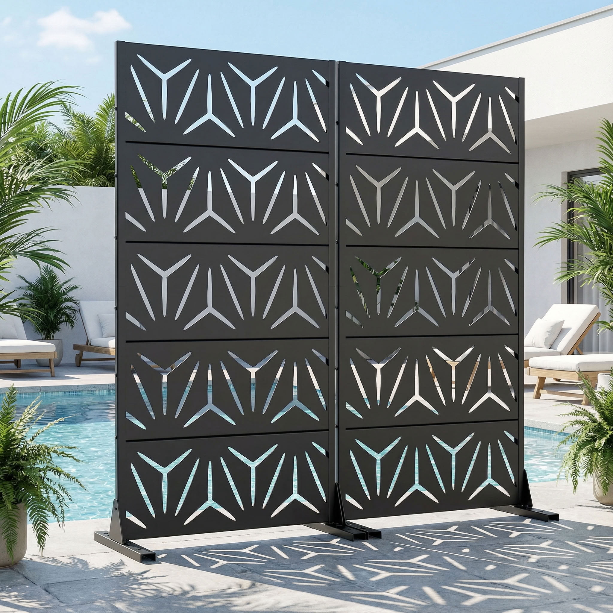 MAYEERTY 5 Panels Metal Outdoor Privacy Screen Panel Garden Divider Patio Backyard Decorative Privacy Fence 2Pcs, 59×29.5×15.7in