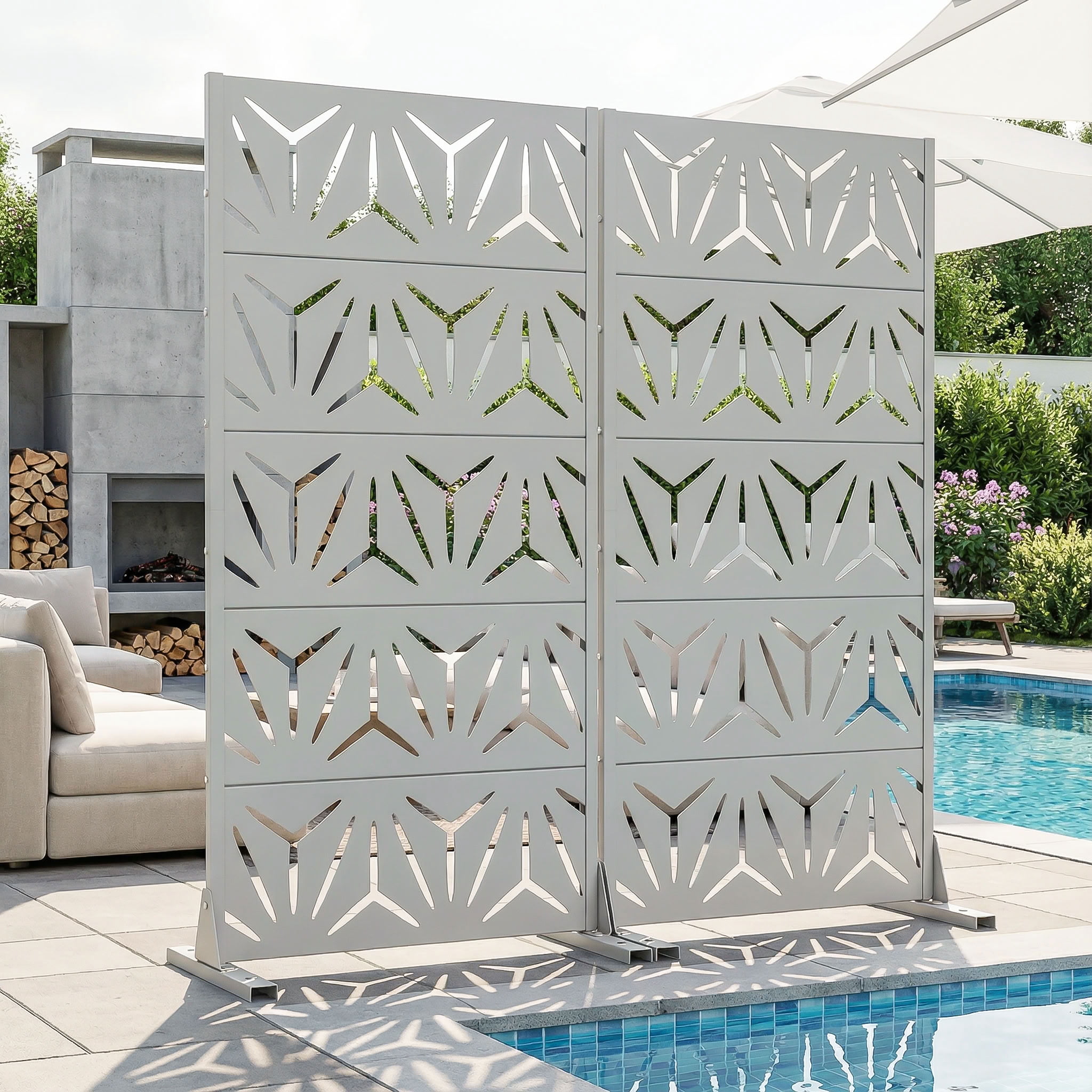 MAYEERTY 5 Panels Metal Outdoor Privacy Screen Panel Garden Divider Patio Backyard Decorative Privacy Fence 2Pcs, 59×29.5×15.7in