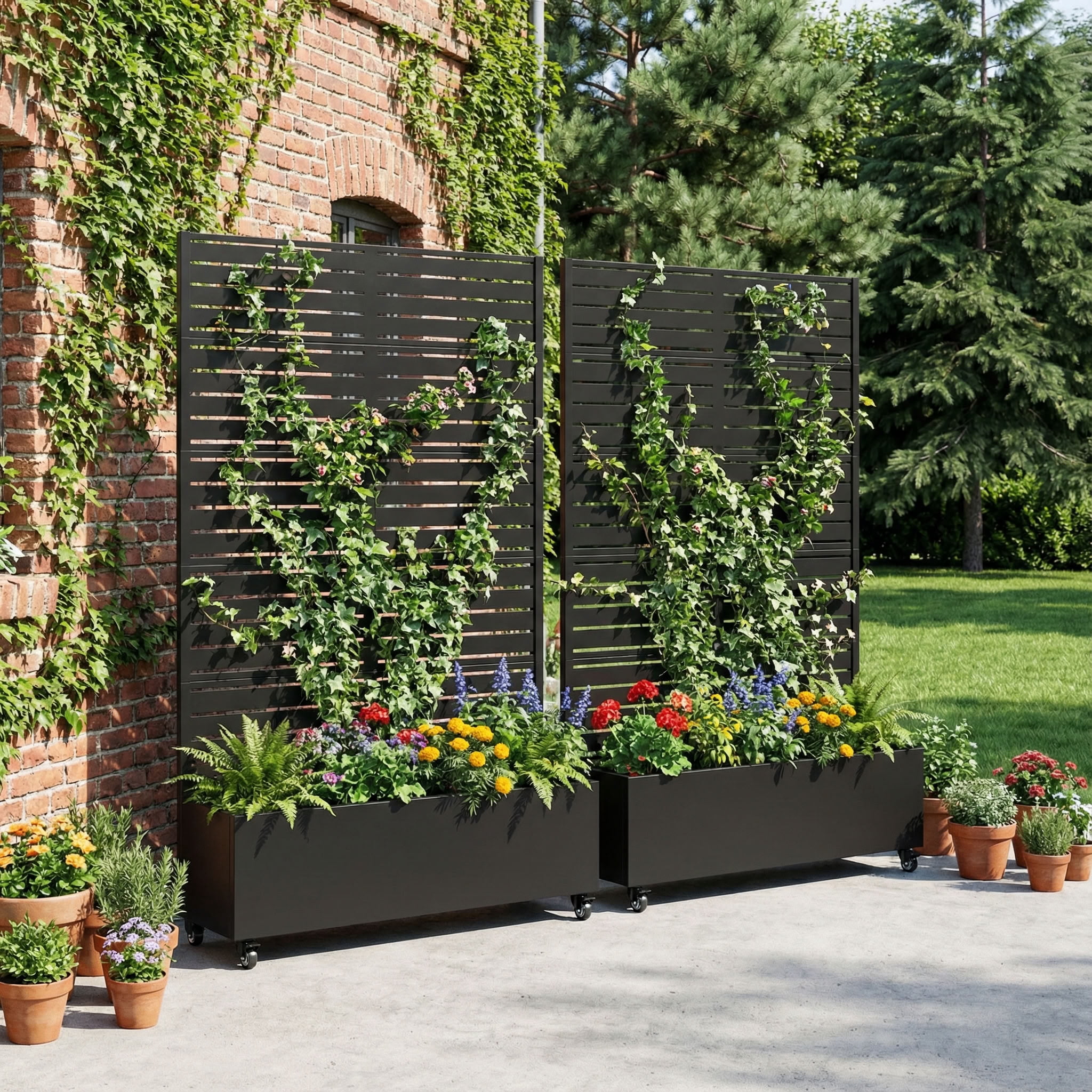 MAYEERTY 5 Panels Outdoor Metal Planter Box, Durable Weather-Resistant Planter, 2 pcs Decorative Metal Flower Box for Patio, Balcony, Garden