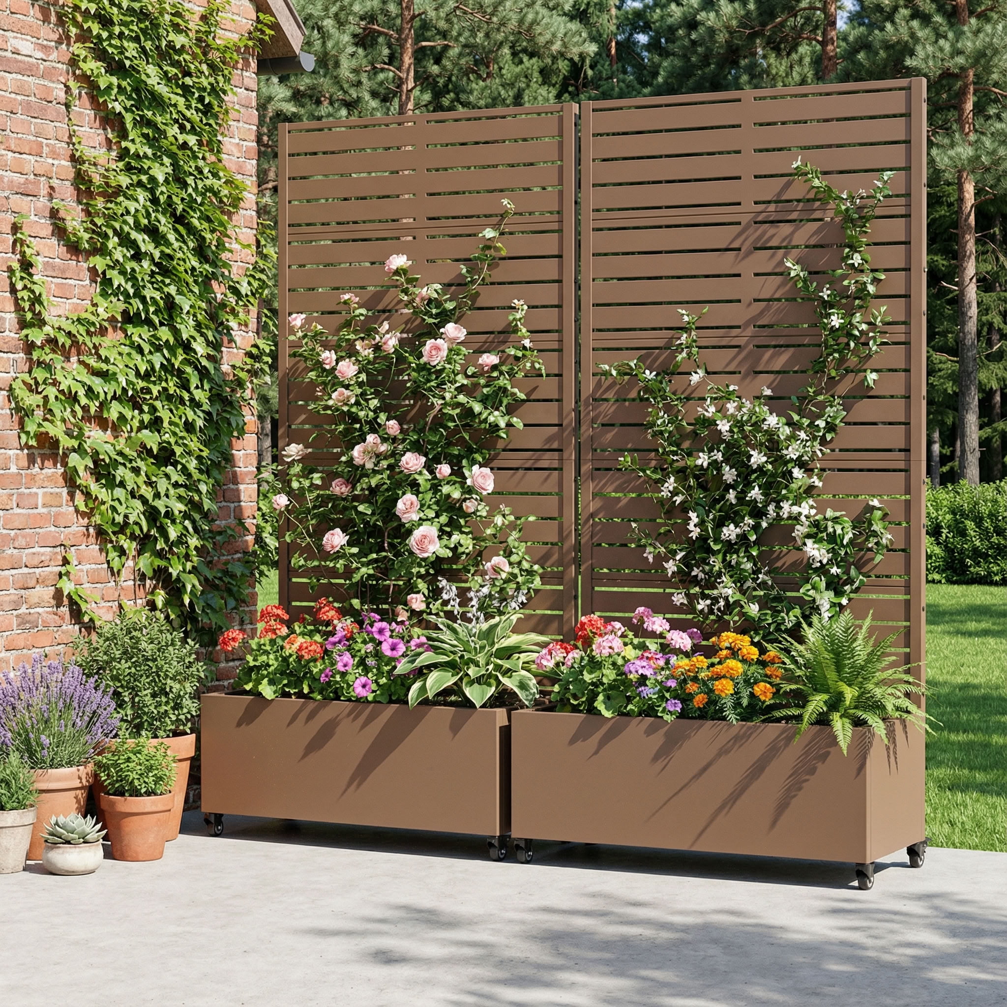 MAYEERTY 5 Panels Outdoor Metal Planter Box, Durable Weather-Resistant Planter, 2 pcs Decorative Metal Flower Box for Patio, Balcony, Garden